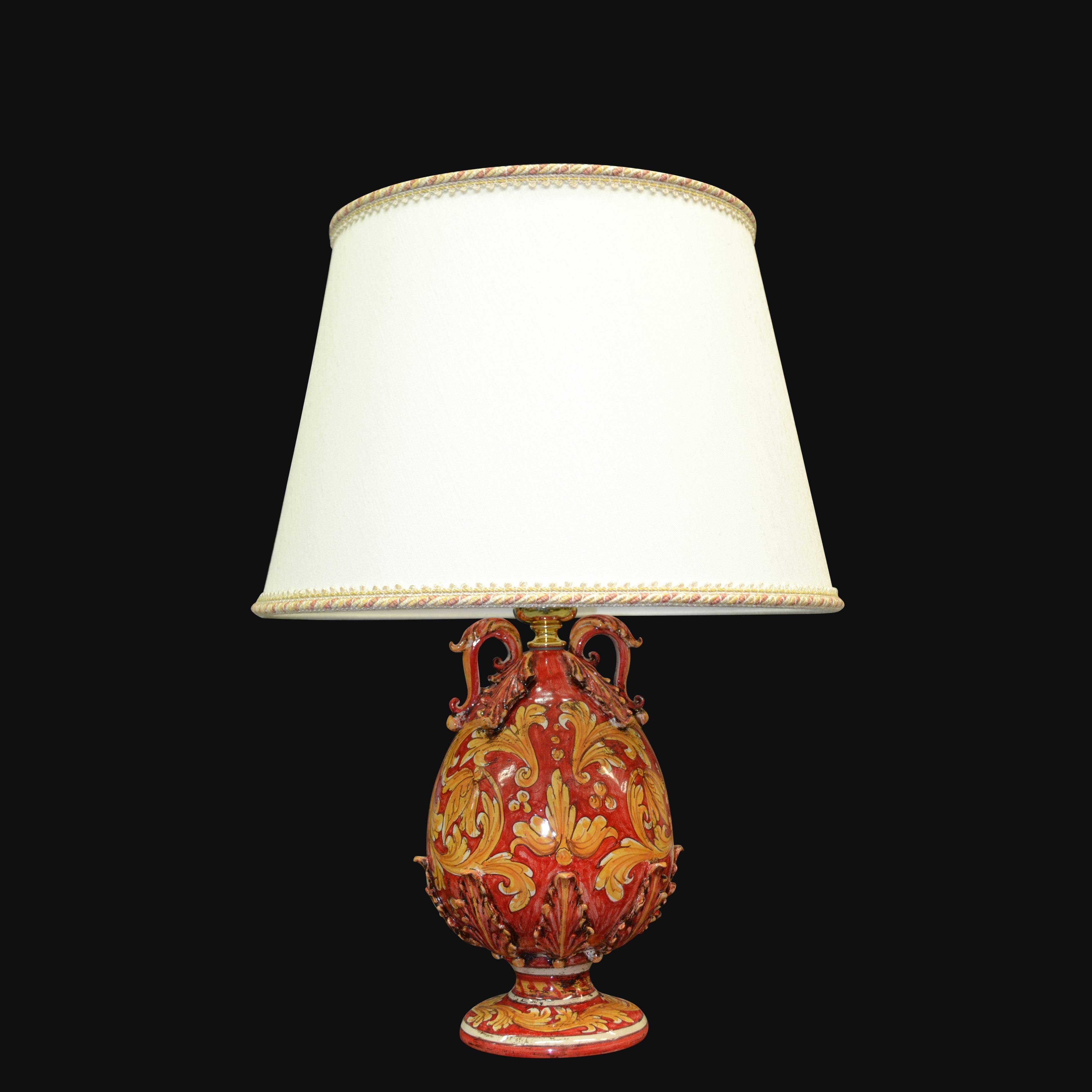 Lume Ornamentale in ceramica di Caltagirone Ornato Fondo Rosso - Ceramiche artistiche Sofia - Ceramiche di Caltagirone Sofia