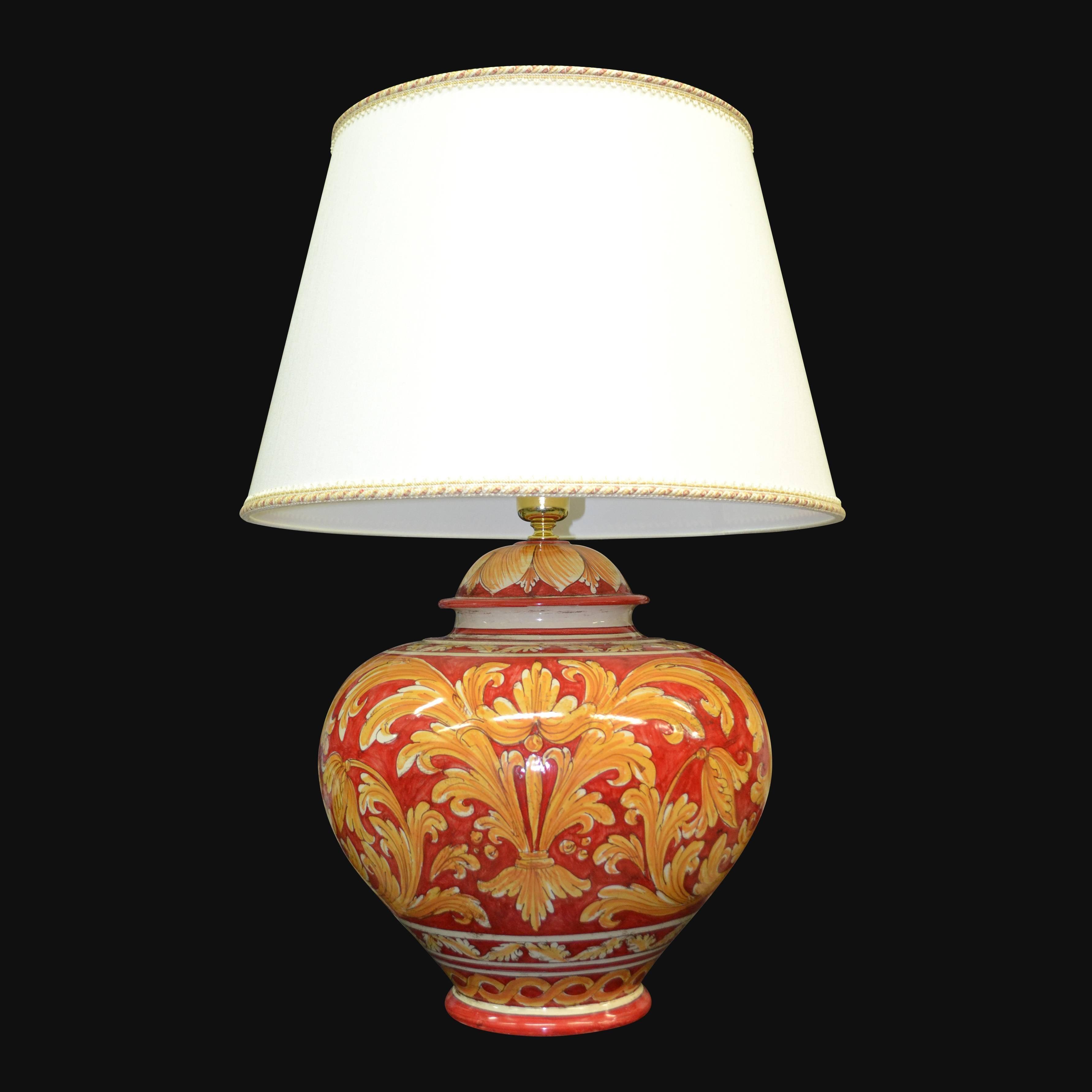 Lume Ornamentale in ceramica di Caltagirone Ornato Fondo Rosso - Ceramiche artistiche Sofia - Ceramiche di Caltagirone Sofia