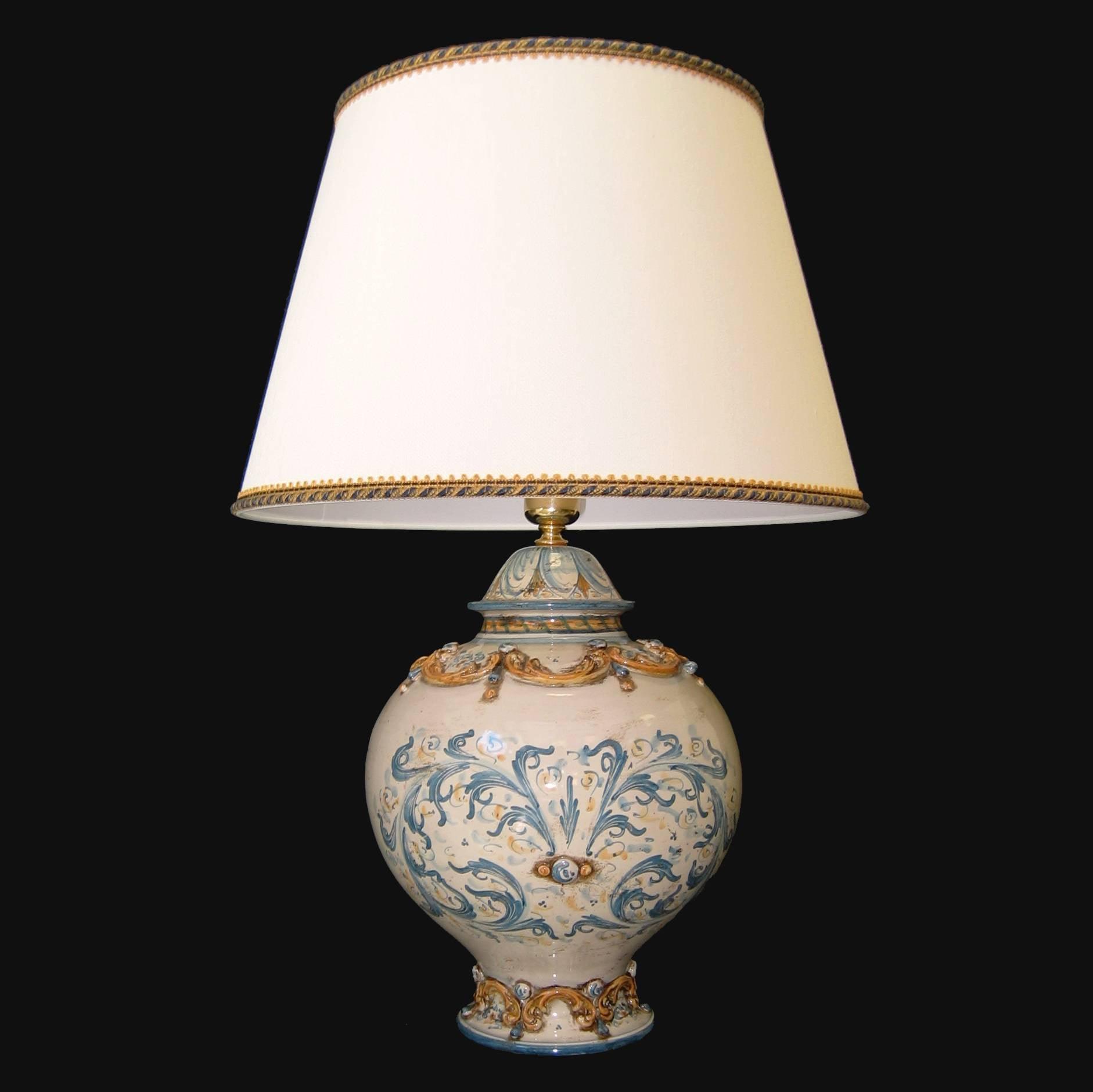 Lume palla ornamentale senza manici h 65 in blu e arancio - Ceramiche Sofia - Ceramiche di Caltagirone Sofia
