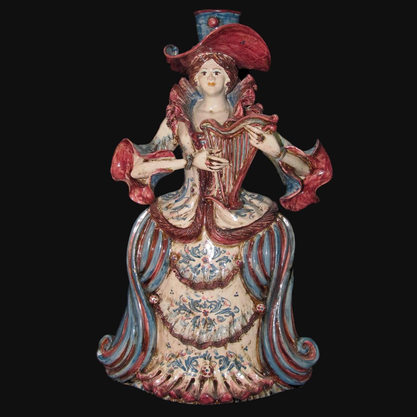 Lumiera grande femmina h 40 blu/bordeaux - Modellate a mano - Ceramiche di Caltagirone Sofia
