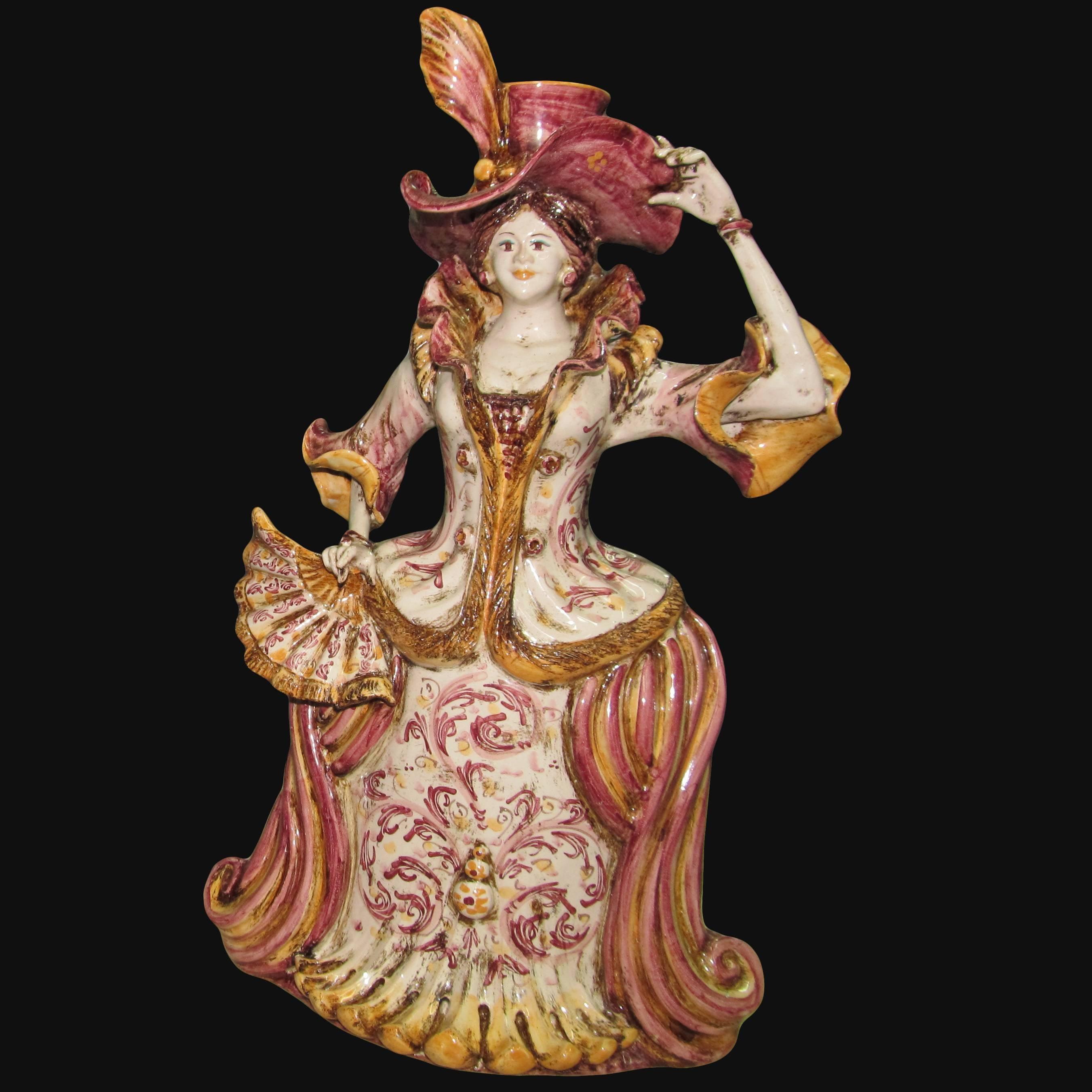 Lumiera grande femmina h 40 in bordeaux/arancio - Modellate a mano - Ceramiche di Caltagirone Sofia