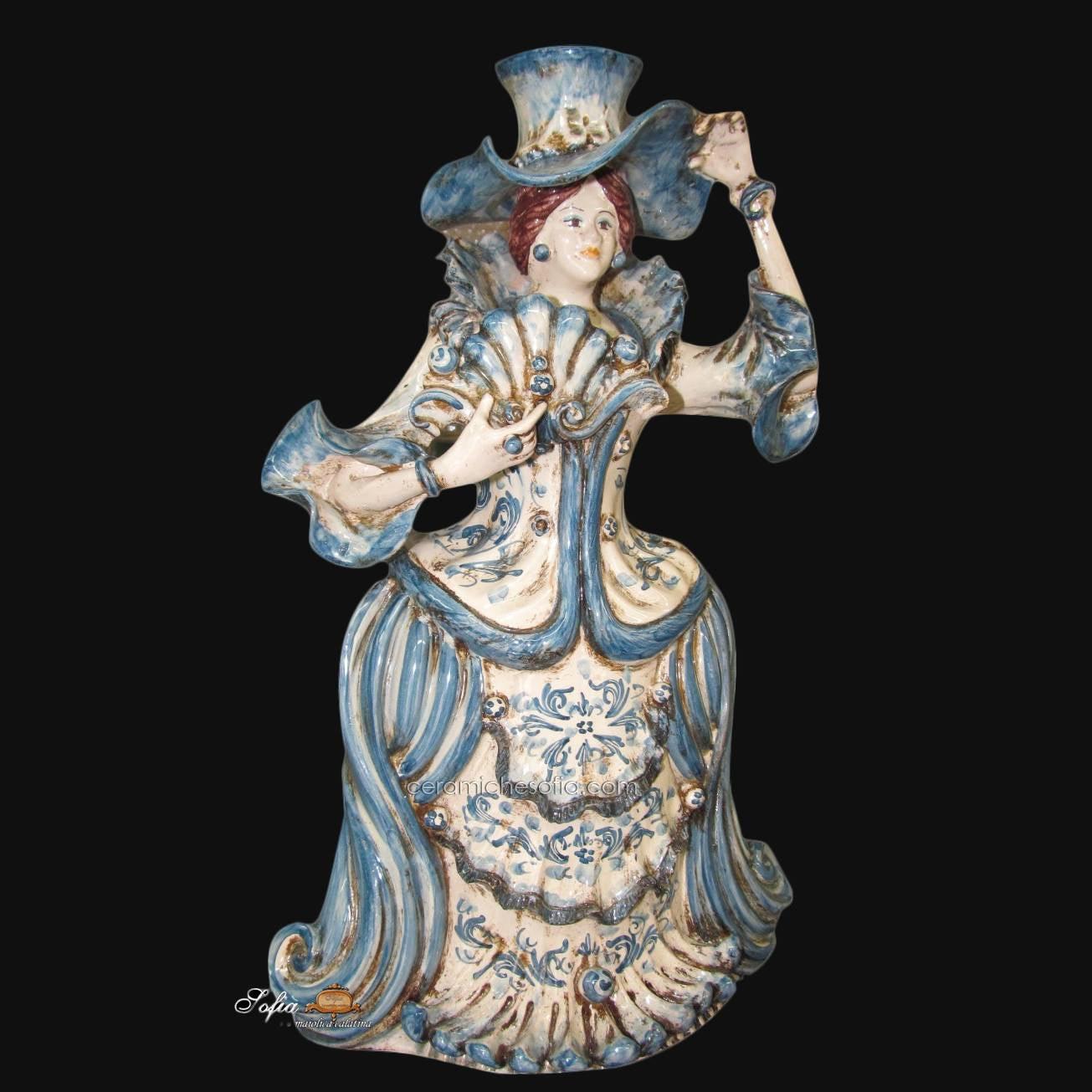 Lumiera grande femmina h 40 mono blu - Modellato a mano - Ceramiche di Caltagirone Sofia