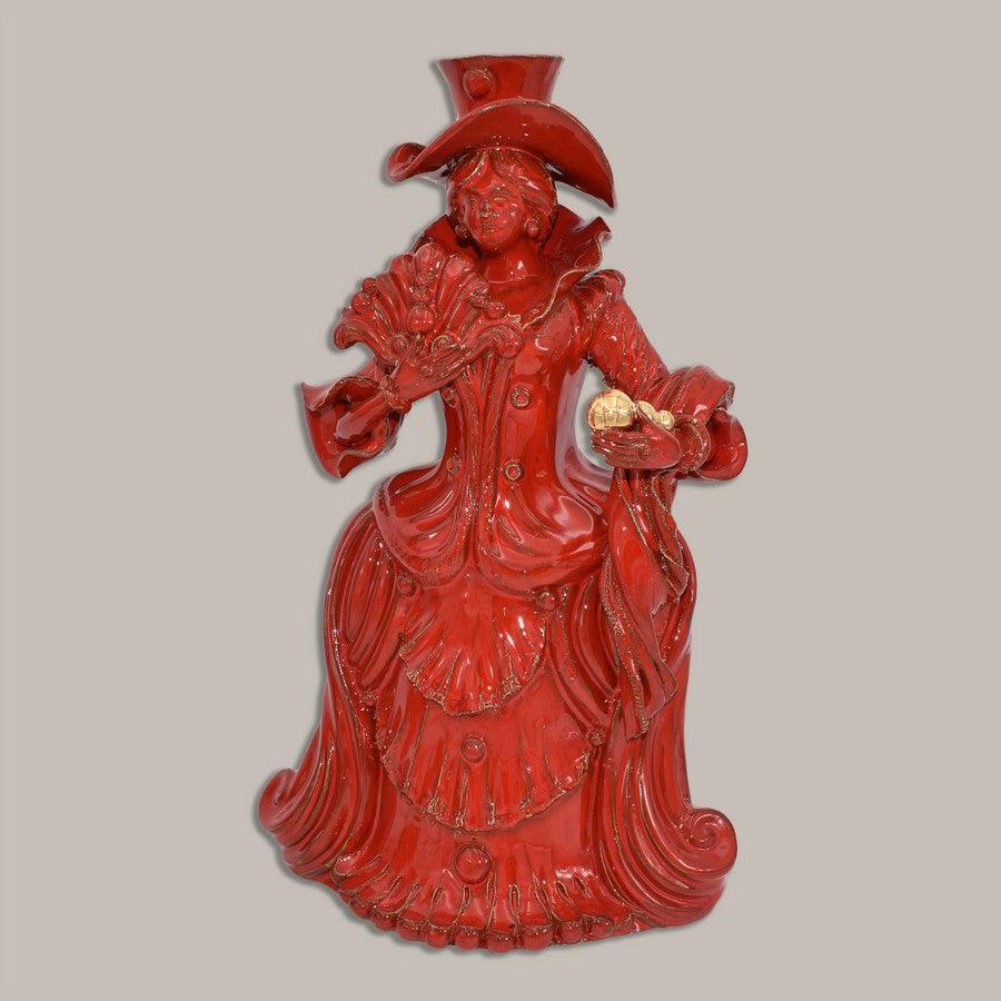 Lumiera grande femmina h 40 Rosso Fuoco in ceramica artistica di Caltagirone - Ceramiche di Caltagirone Sofia