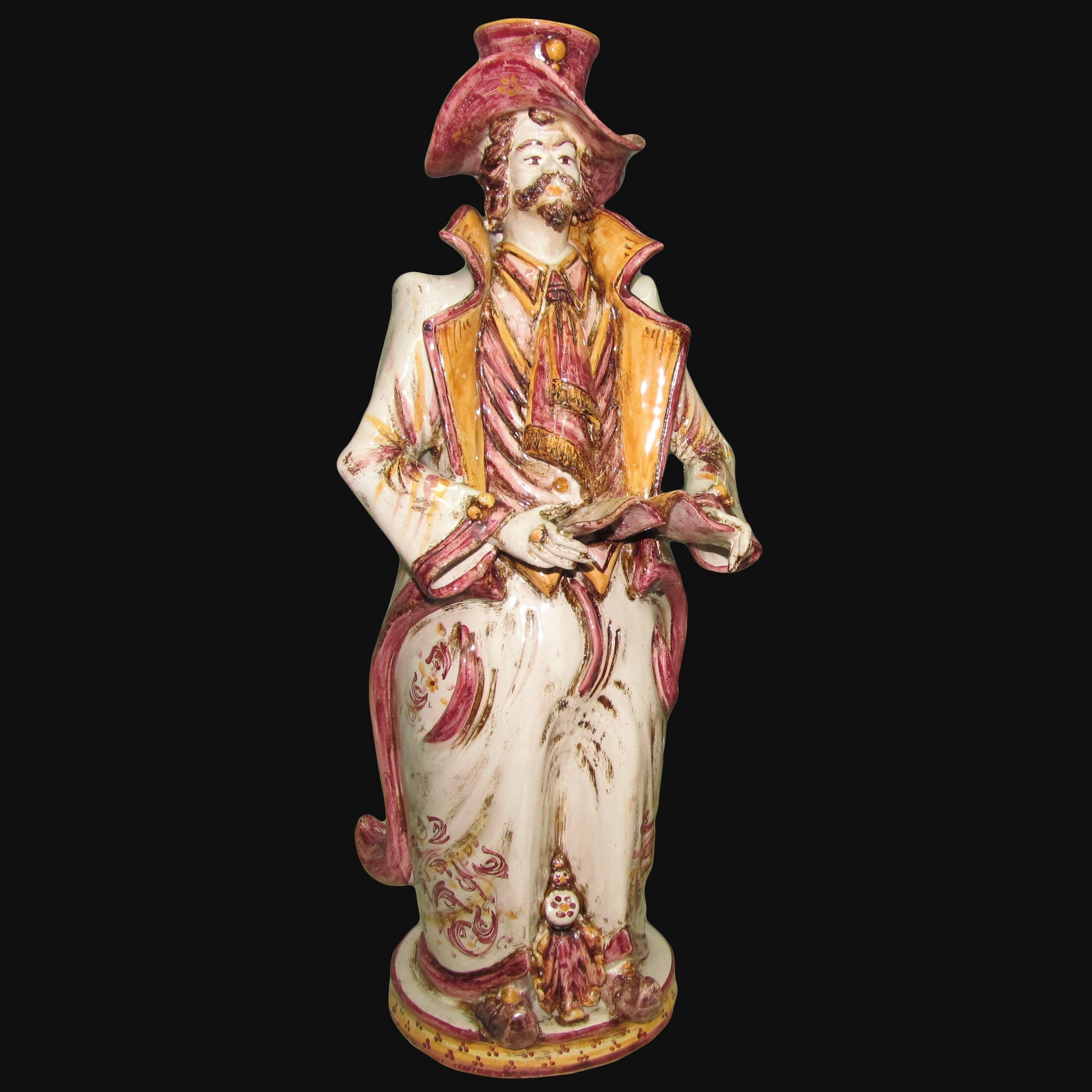 Lumiera grande uomo h 40 in bordeaux/arancio - Modellate a mano - Ceramiche di Caltagirone Sofia
