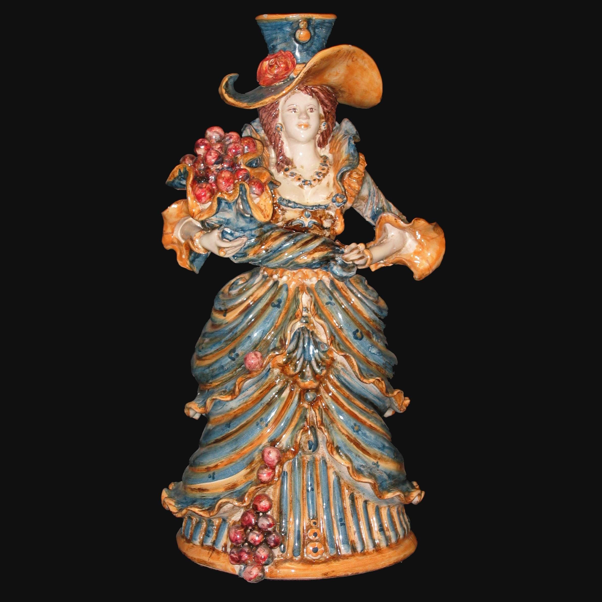 Lumiera media femmina h 34 blu/arancio - Modellata a mano - Ceramiche di Caltagirone Sofia