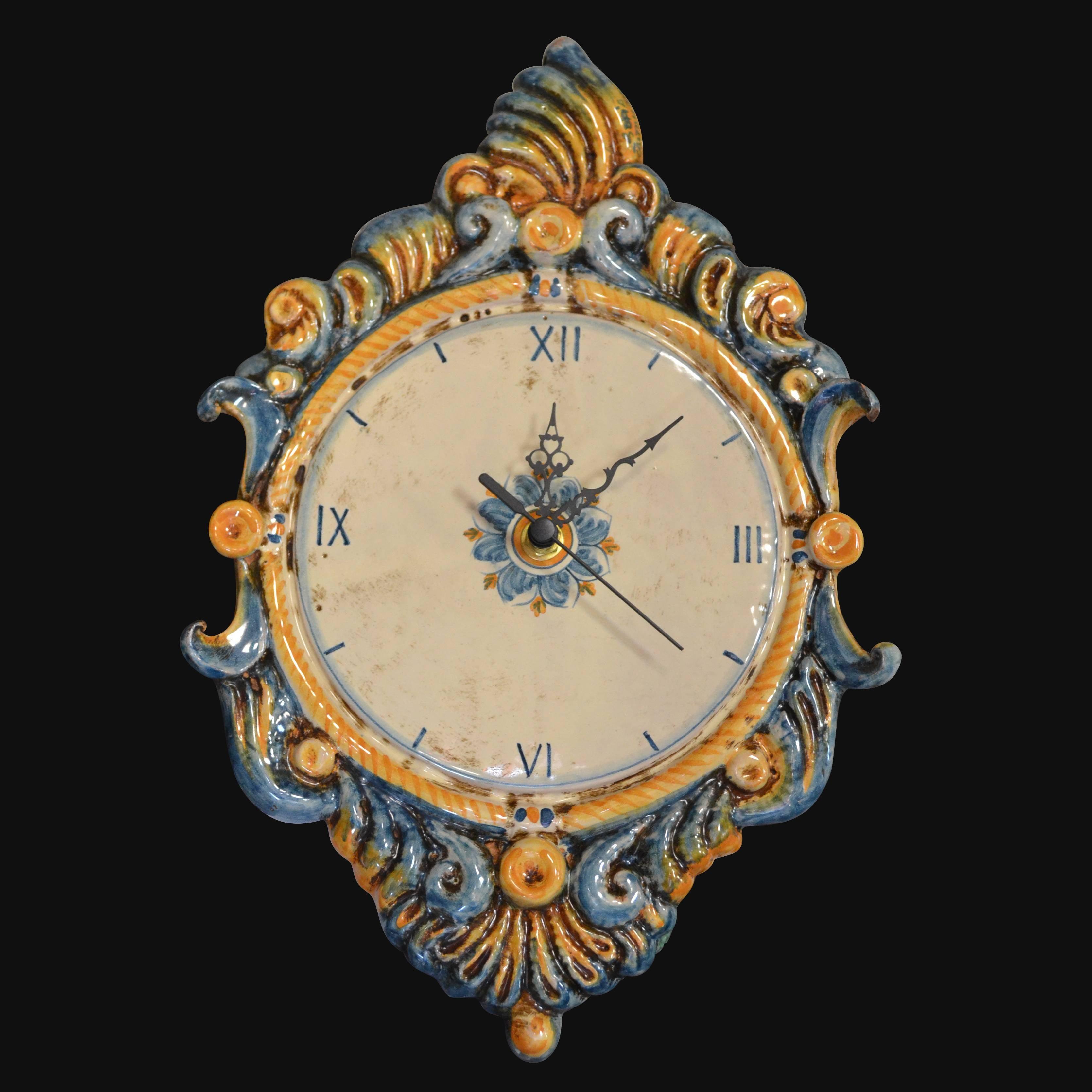 Orologio da parete in ceramica decoro blu e arancio - Ceramiche di Caltagirone Sofia