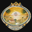 Ovale orizzontale medio c/veliero 23x25 blu e arancio in Ceramica Artistica di Caltagirone - Ceramiche di Caltagirone Sofia