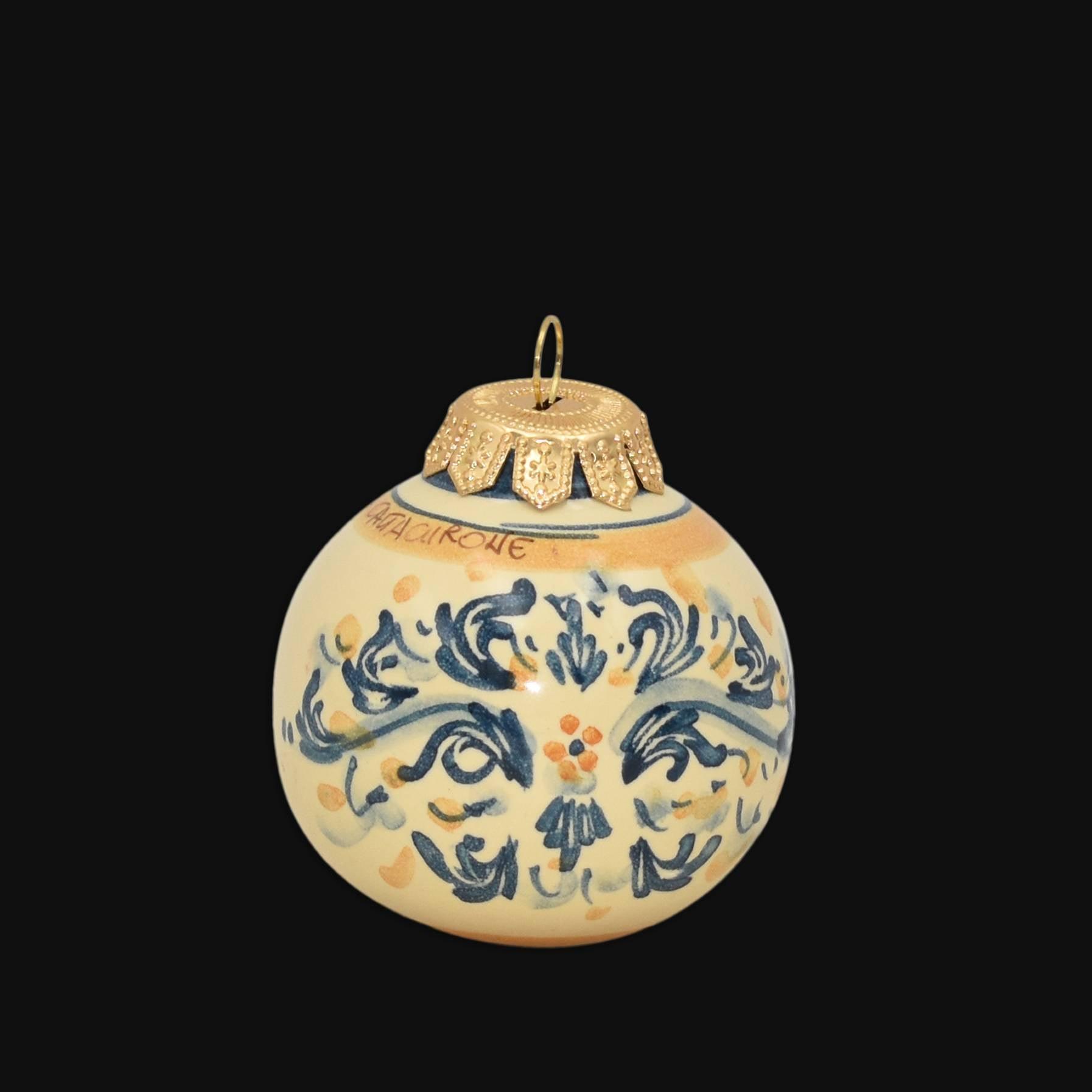 Pallina natalizia Ø 8 s. d'arte blu e arancio - Natale a Caltagirone - Ceramiche di Caltagirone Sofia