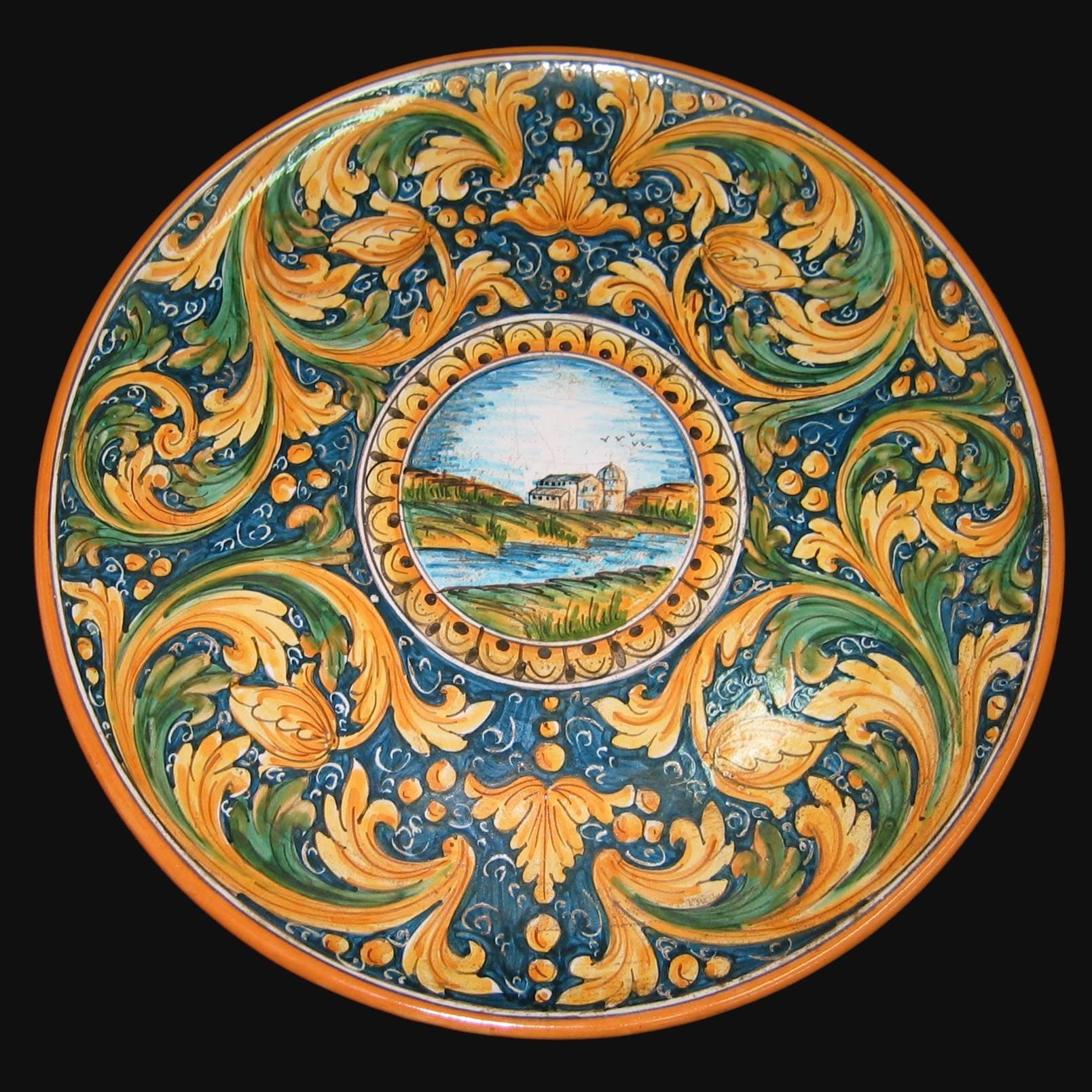 Piatto con paesaggio ornato calatino in ceramica artigianale di Caltagirone. - Ceramiche di Caltagirone Sofia