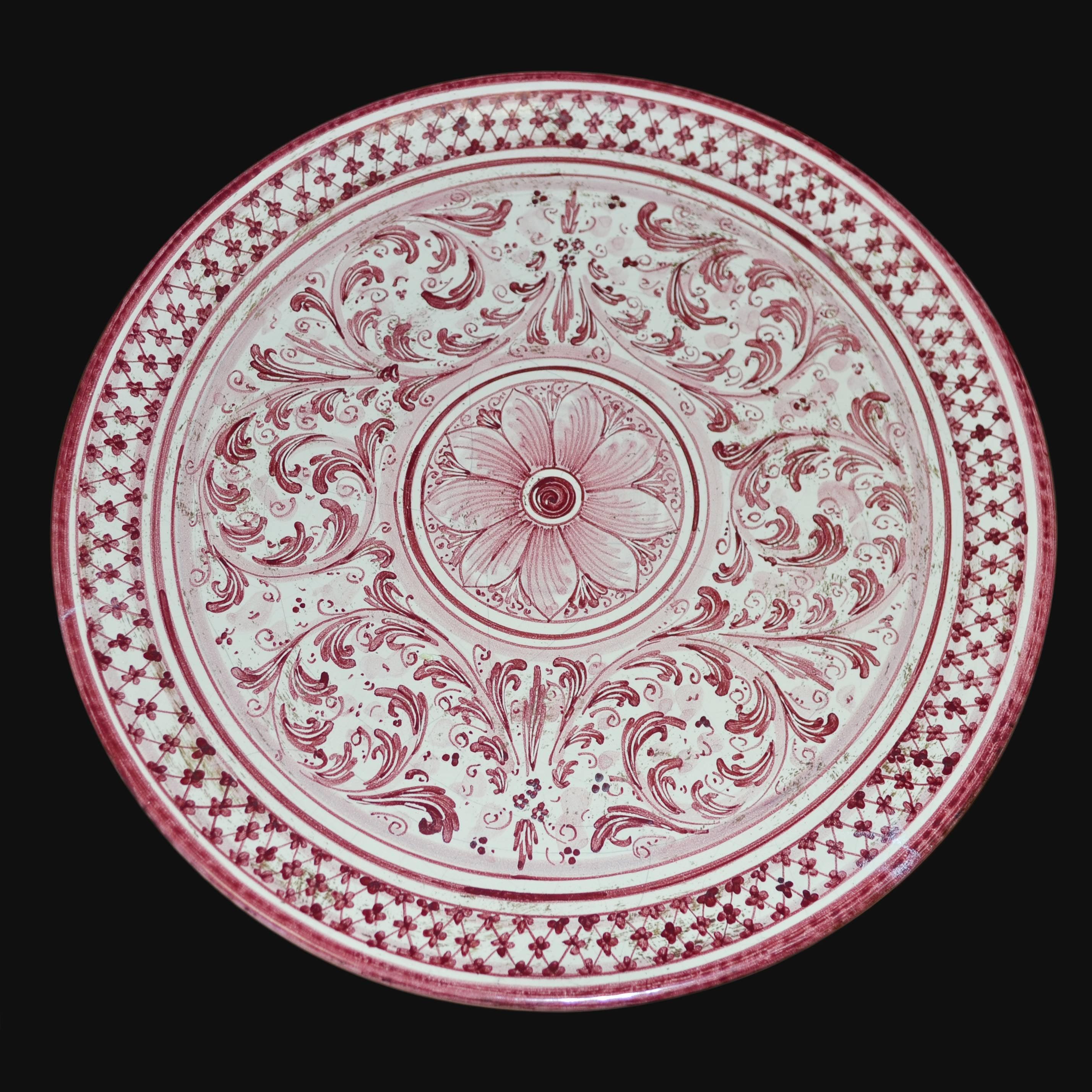 Piatto ornamentale in s. d'arte mono bordeaux in ceramica artistica di Caltagirone - Ceramiche di Caltagirone Sofia