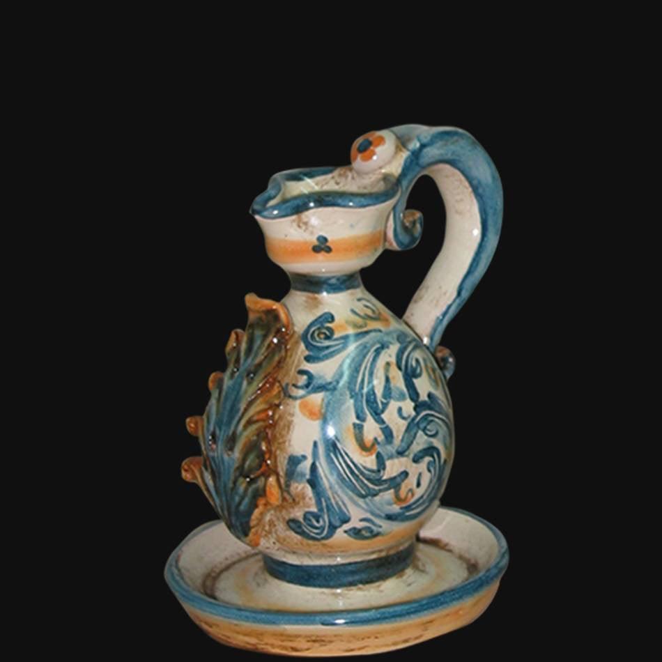 Portacandela in s. d'arte blu e arancio - Lucerna in ceramica di Caltagirone - Ceramiche di Caltagirone Sofia