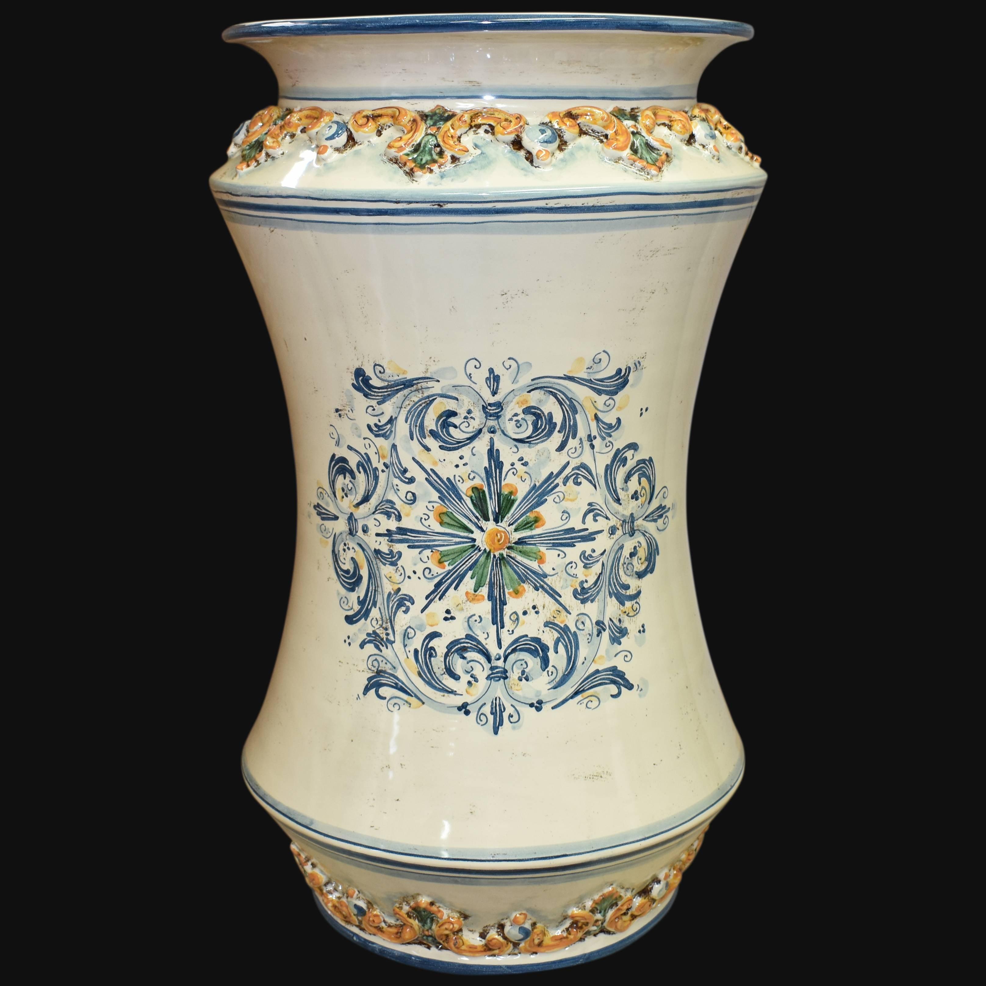 Portaombrelli ad albarello h 50 in serie d'arte Blu e arancio - Ceramiche di Caltagirone Sofia