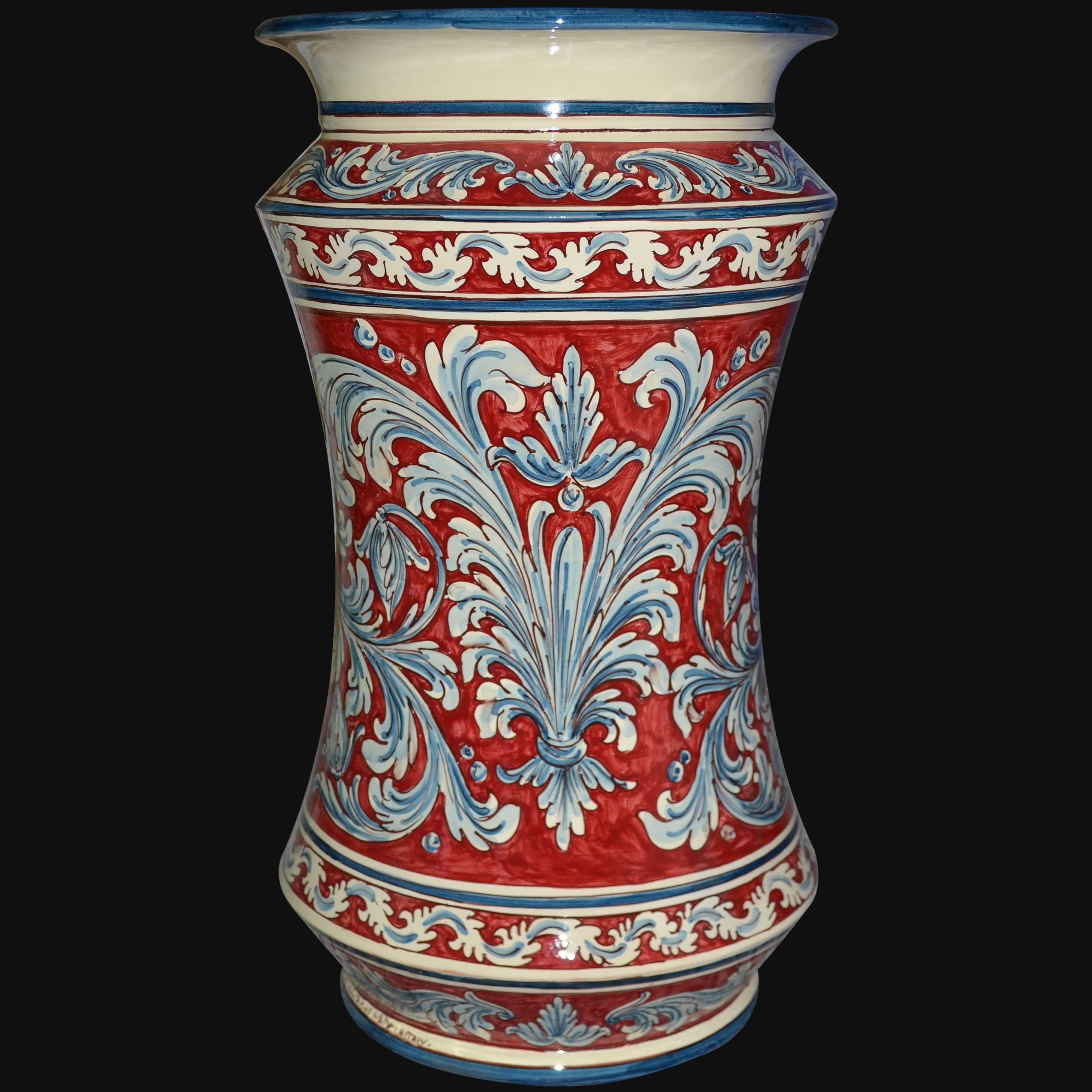 Portaombrelli ad albarello h 50 ornato blu e bordeaux Ceramiche Sofia di Caltagirone - Ceramiche di Caltagirone Sofia