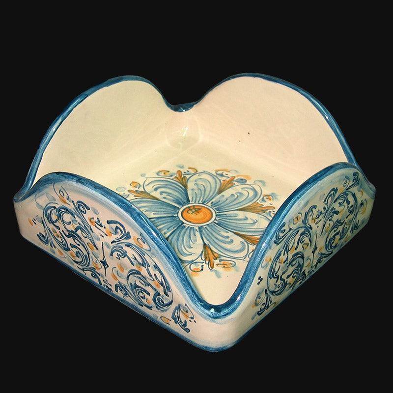 Portatovaglioli quadrato 20x20 s. d'arte blu e arancio in Ceramica Artistica di Caltagirone - Ceramiche di Caltagirone Sofia