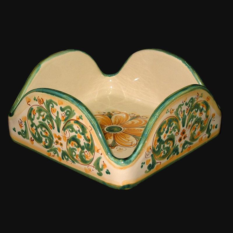 Portatovaglioli quadrato 20x20 s. d'arte verde e arancio in Ceramica Artistica di Caltagirone - Ceramiche di Caltagirone Sofia