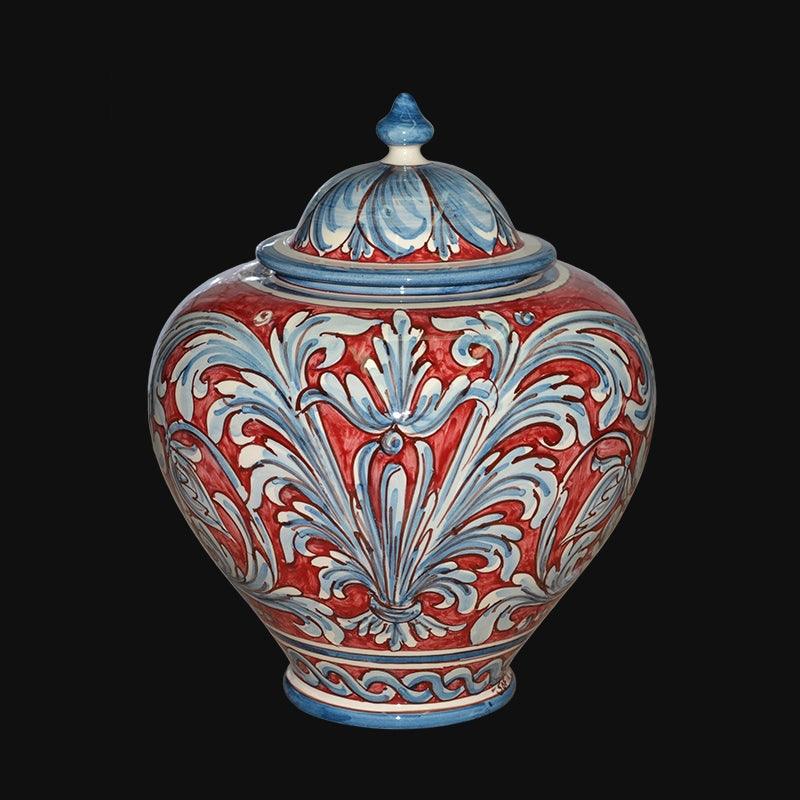 Potiche h 35 ornato blu/bordeaux - Sofia Ceramiche di Caltagirone - Ceramiche di Caltagirone Sofia