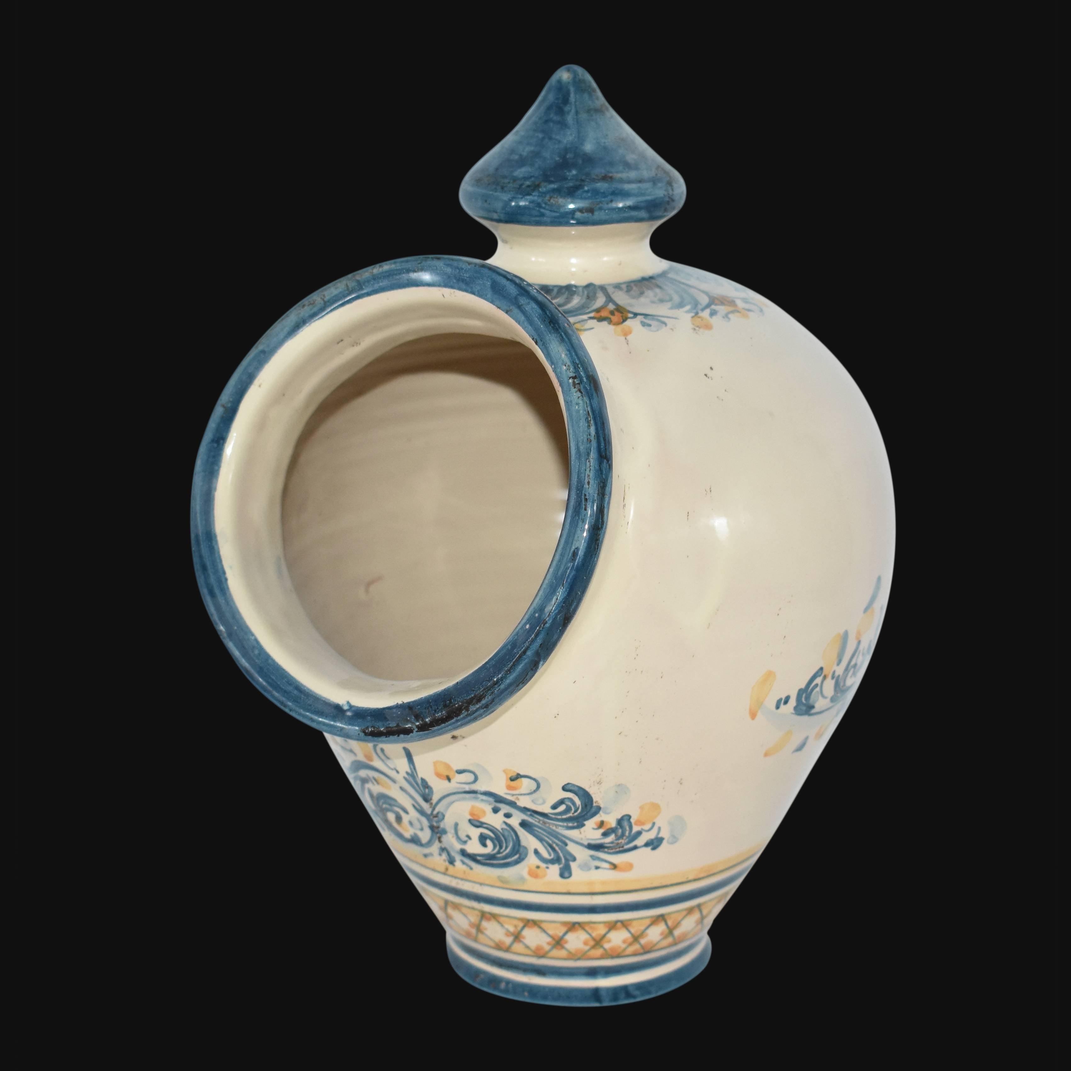 Saliera con buco cm 18x26 s. d'arte blu e arancio in Ceramica Artistica di Caltagirone - Ceramiche di Caltagirone Sofia