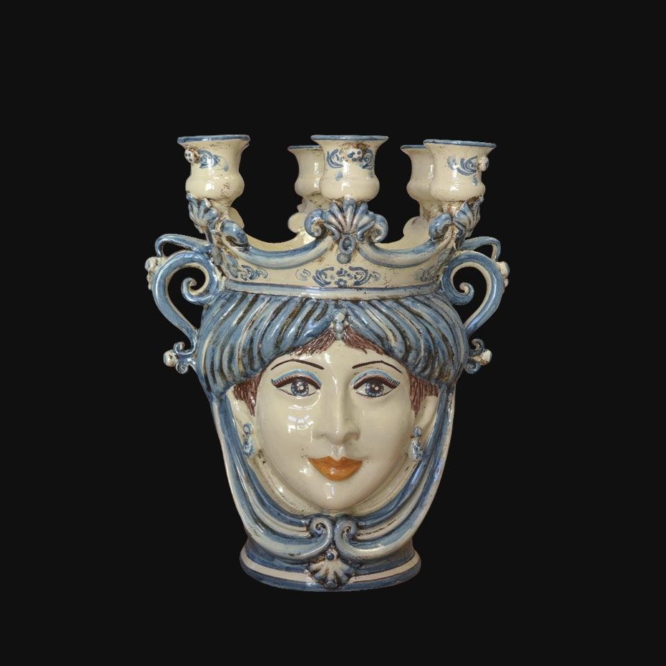 Testa a candeliere h 25 mono blu femmina - Ceramiche di Caltagirone Sofia