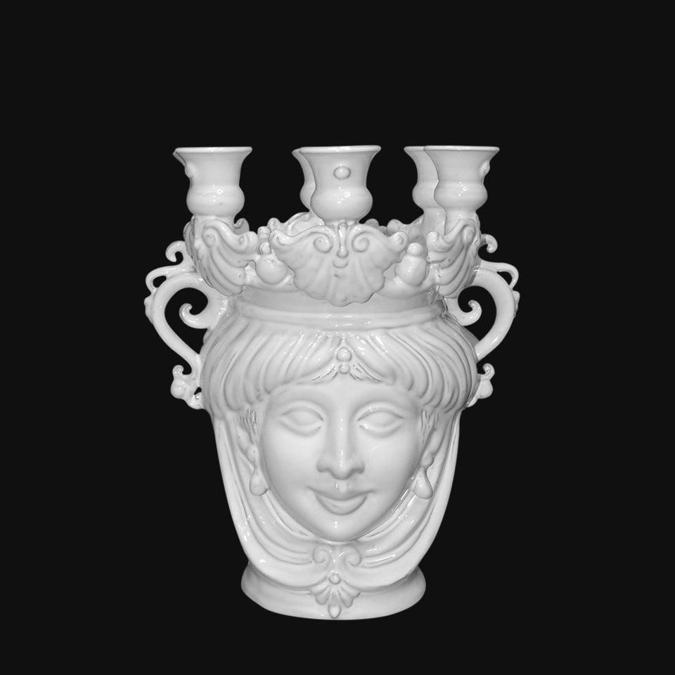 Testa a candeliere h 25 white line femmina - Teste di moro moderne Sofia Ceramiche - Ceramiche di Caltagirone Sofia