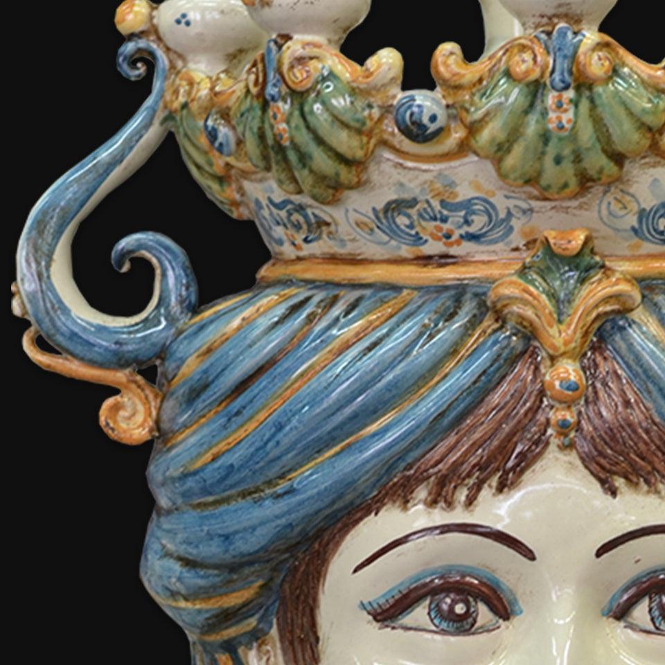 Testa a candeliere h 40 blu e arancio donna - Ceramiche di Caltagirone Sofia