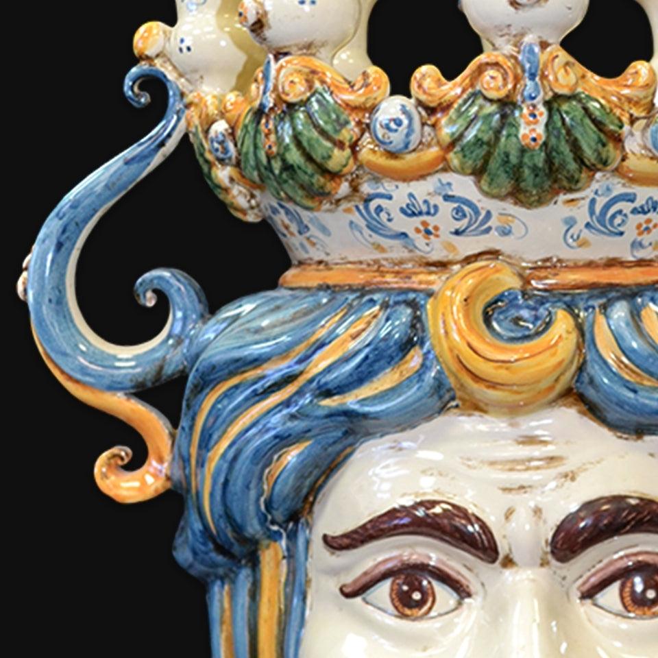 Testa a candeliere h 40 blu e arancio maschio bianco - Ceramiche di Caltagirone Sofia