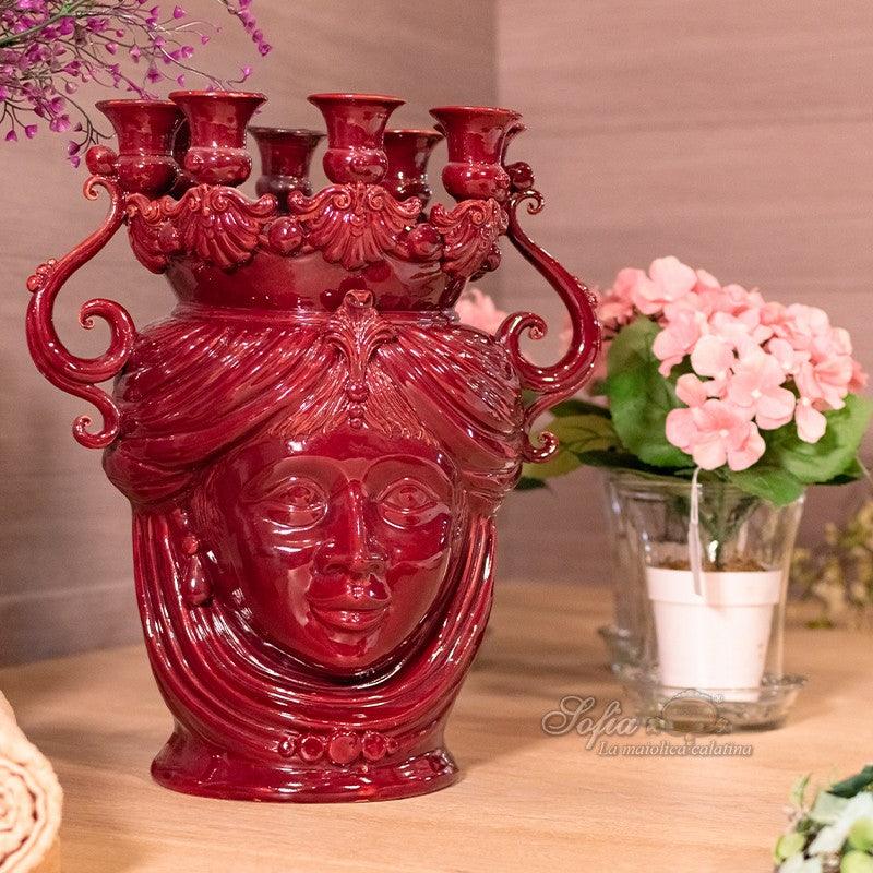 Testa a candeliere h 40 bordeaux femmina - Teste di moro moderne Sofia Ceramiche - Ceramiche di Caltagirone Sofia