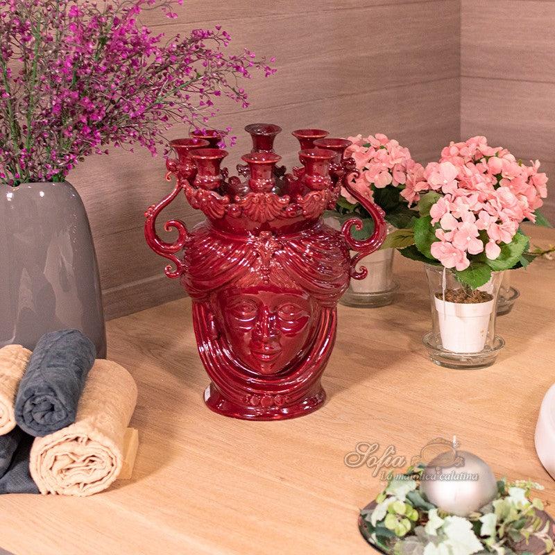 Testa a candeliere h 40 bordeaux femmina - Teste di moro moderne Sofia Ceramiche - Ceramiche di Caltagirone Sofia