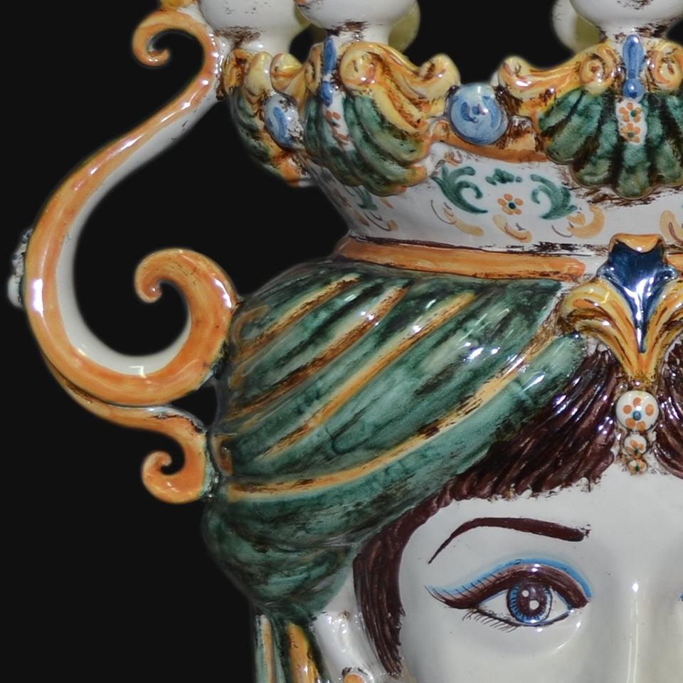 Testa a Candeliere h 40 verde/arancio Donna - Ceramiche di Caltagirone Sofia