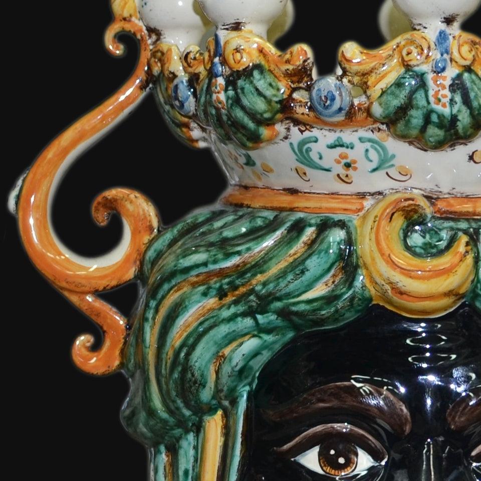 Testa a Candeliere h 40 verde/arancio Maschio Moro - Ceramiche di Caltagirone Sofia