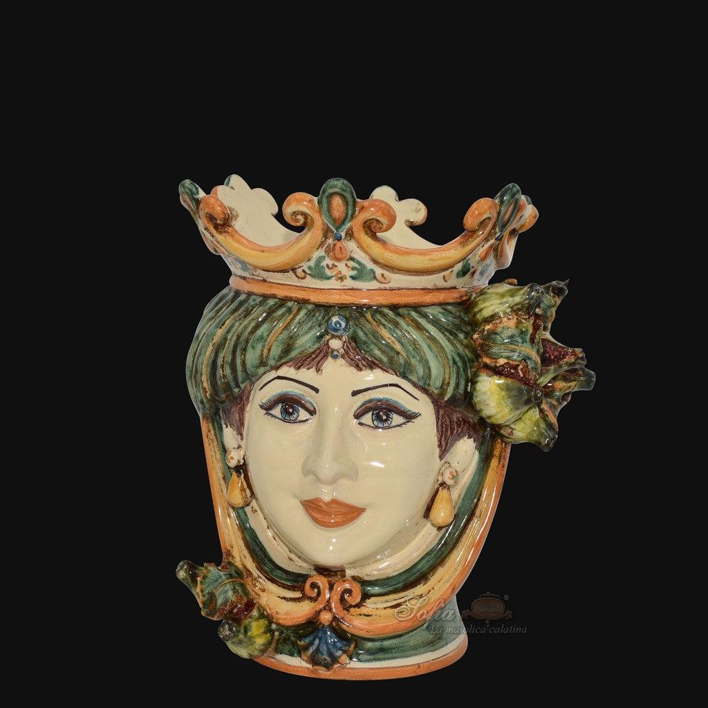 Testa di moro con fichi altezza 25 cm verde/arancio femmina - Ceramiche di Caltagirone Sofia