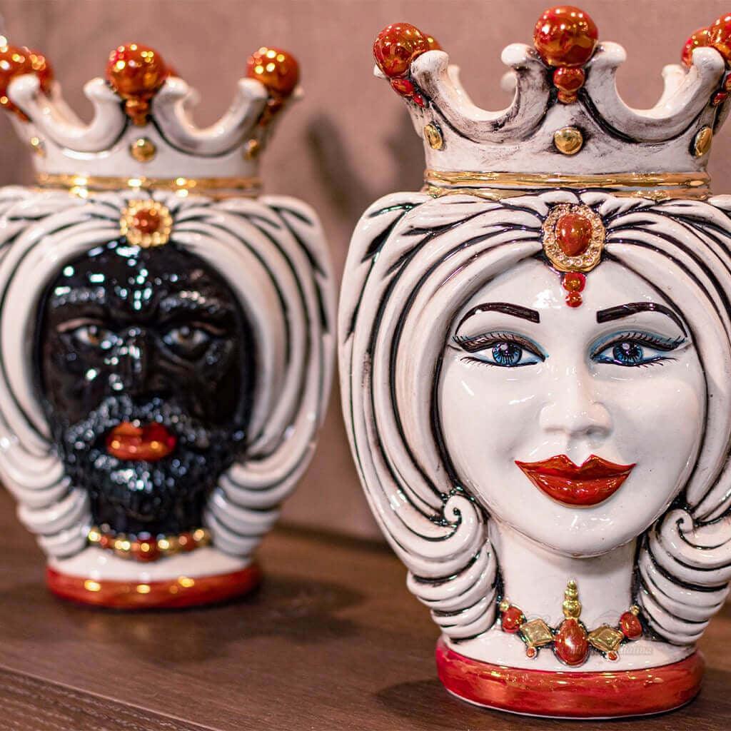 Testa di Moro h 25 turbante madreperla con oro e lustri maschio moro - Ceramiche di Caltagirone Sofia