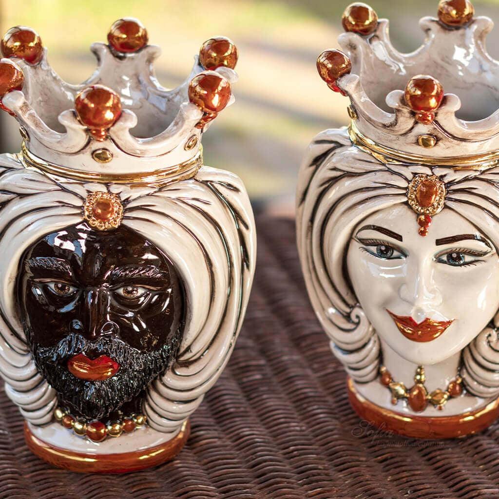 Testa di Moro h 25 turbante madreperla con oro e lustri maschio moro - Ceramiche di Caltagirone Sofia