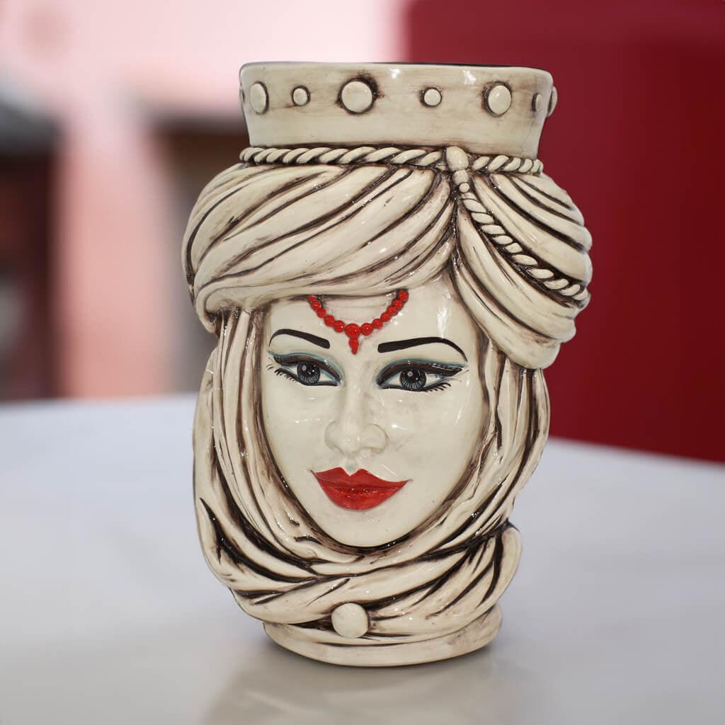 Testa di moro h 48 madreperla antichizzato donna - Ceramiche di Caltagirone Sofia
