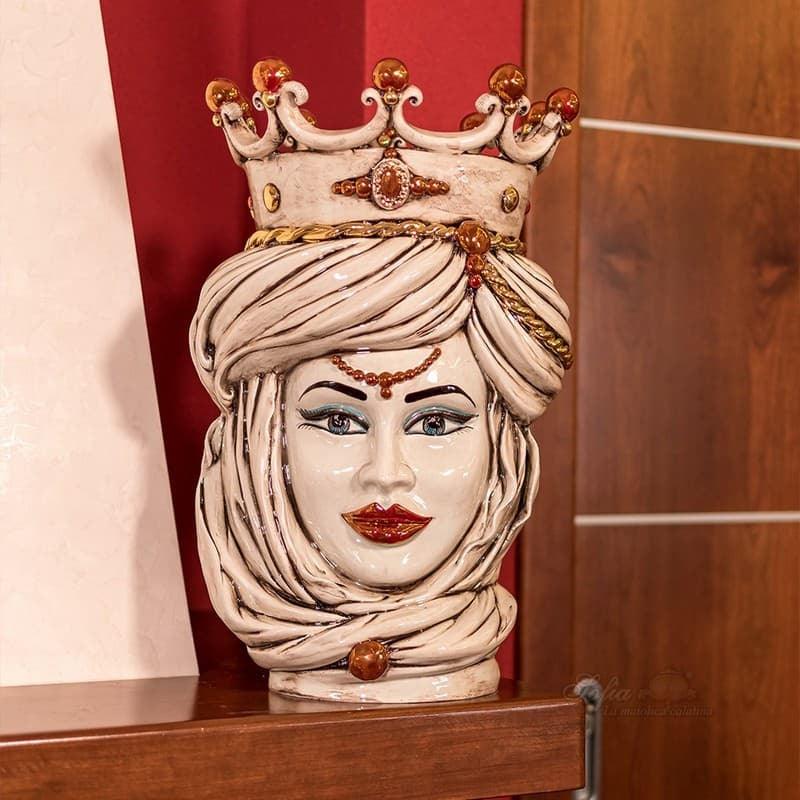 Testa di moro h 48 madreperla antichizzato oro e lustri donna - Ceramiche di Caltagirone Sofia