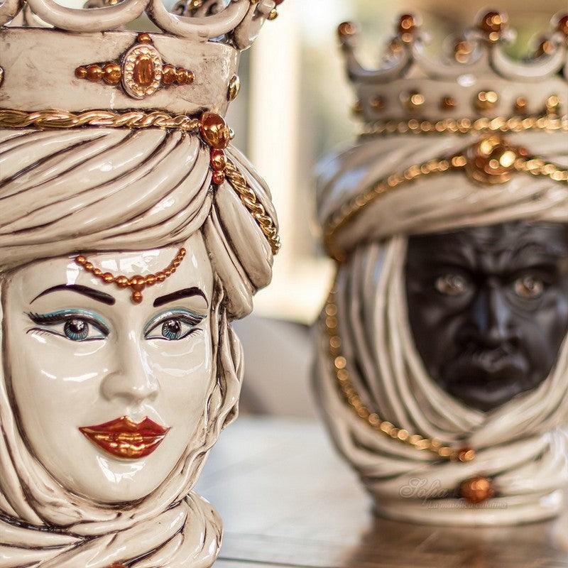 Testa di moro h 48 madreperla antichizzato oro e lustri donna - Ceramiche di Caltagirone Sofia