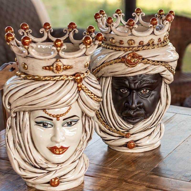 Testa di moro h 48 madreperla antichizzato oro e lustri maschio moro - Ceramiche di Caltagirone Sofia