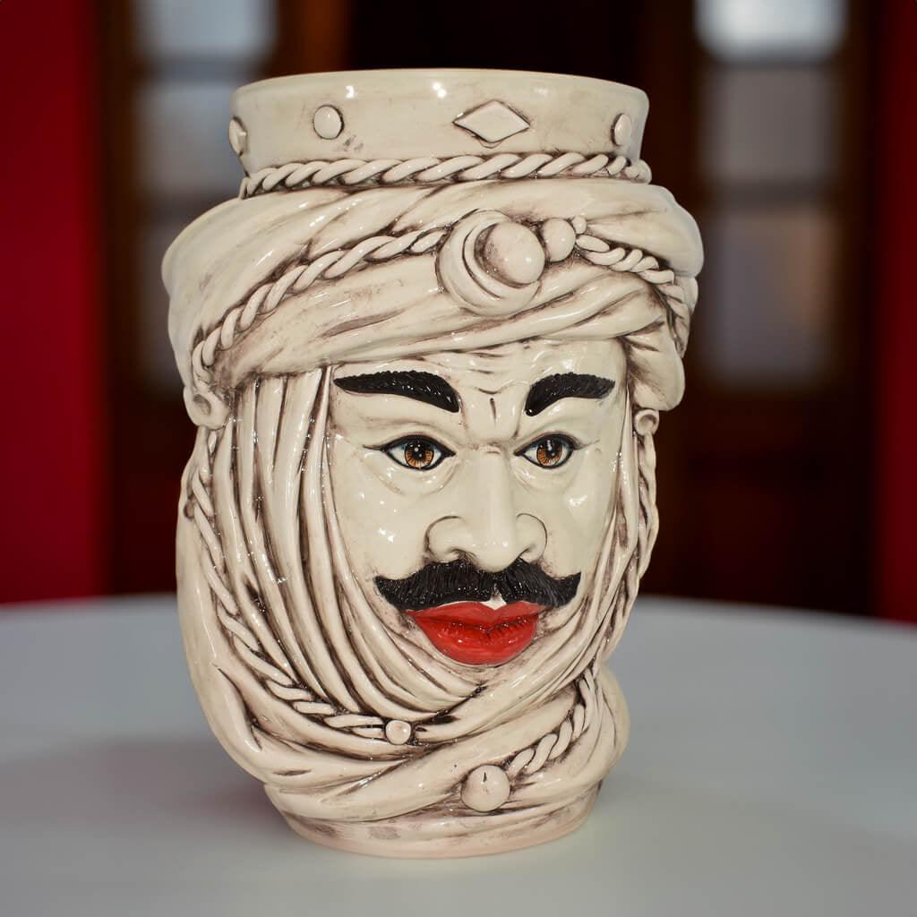Testa di moro h 48 madreperla antichizzato uomo - Ceramiche di Caltagirone Sofia