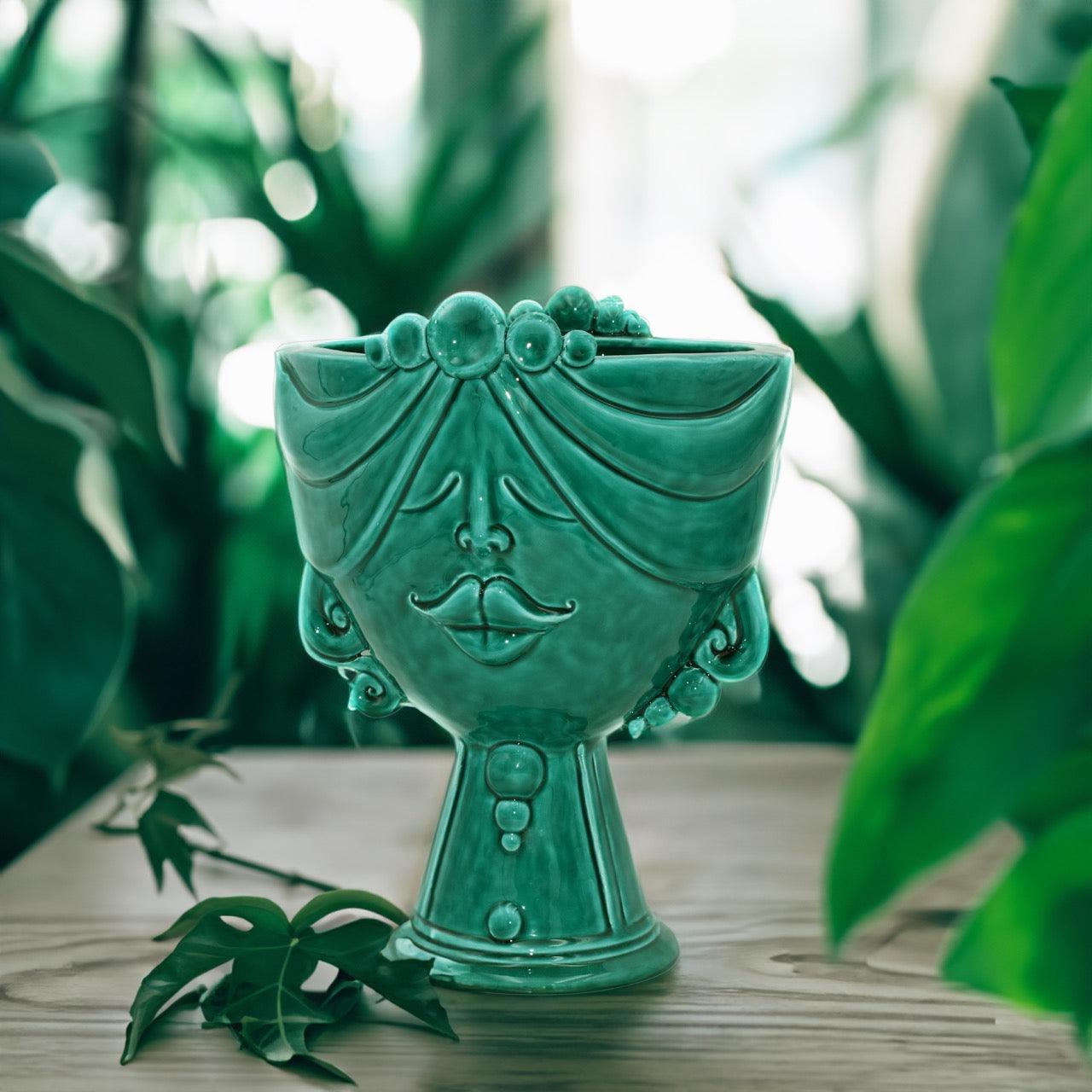 Testa Donna in Ceramica Caltagirone | Zahira Verde Smeraldo 30cm - Ceramiche di Caltagirone Sofia