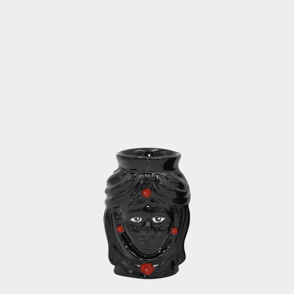 Testa h 10 c/perline rosse black line femmina - Ceramiche di Caltagirone Sofia