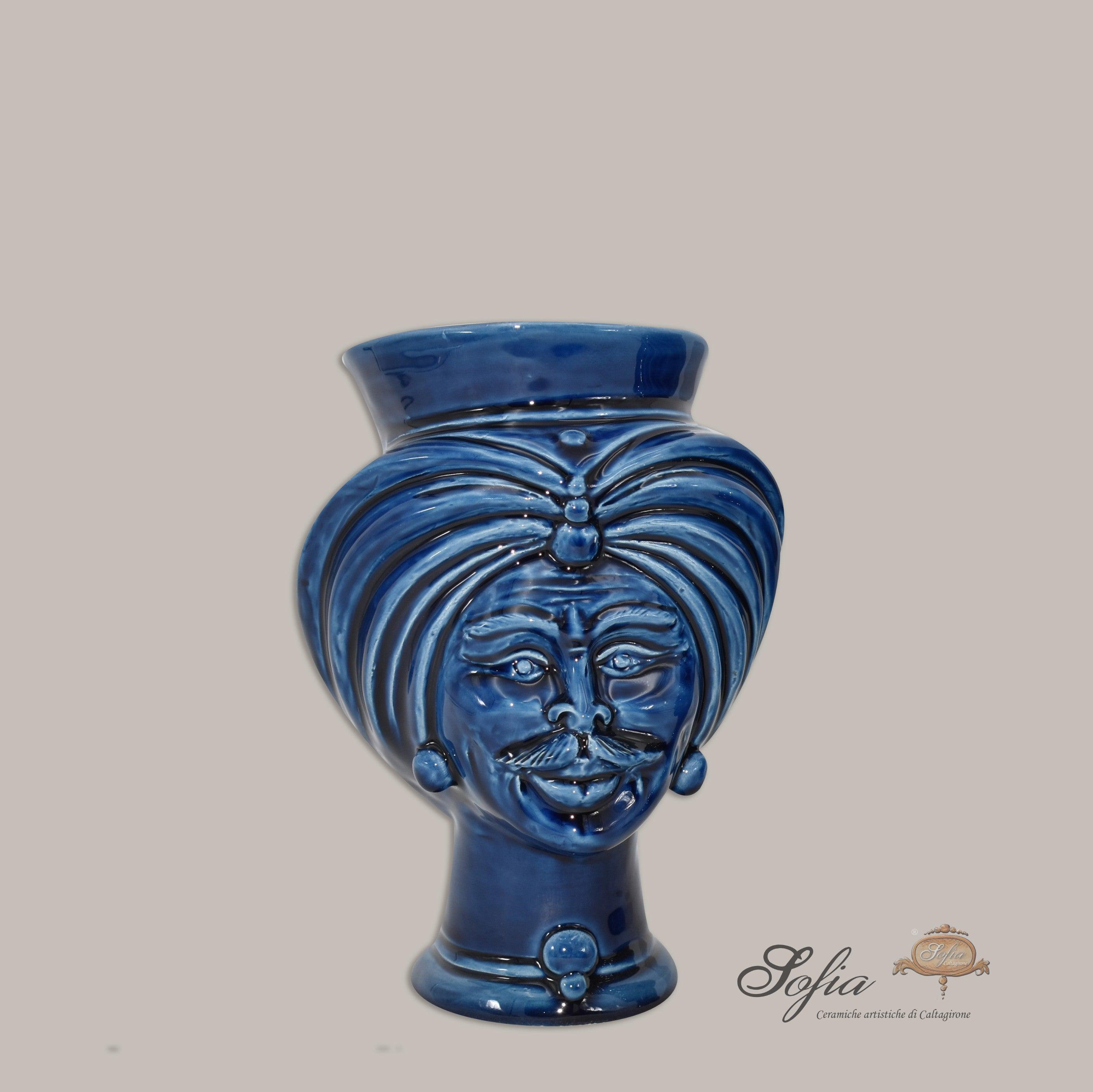 Testa h 16 tuareg Blu intenso uomo - Ceramiche di Caltagirone Sofia - Ceramiche di Caltagirone Sofia