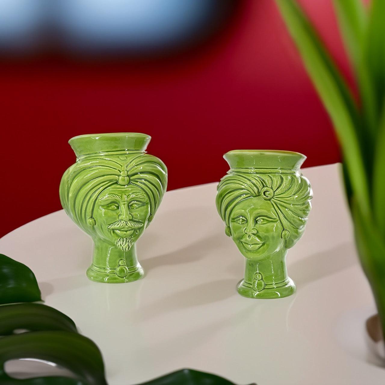 Testa h 16 tuareg Verde Foglia donna - Ceramiche di Caltagirone Sofia