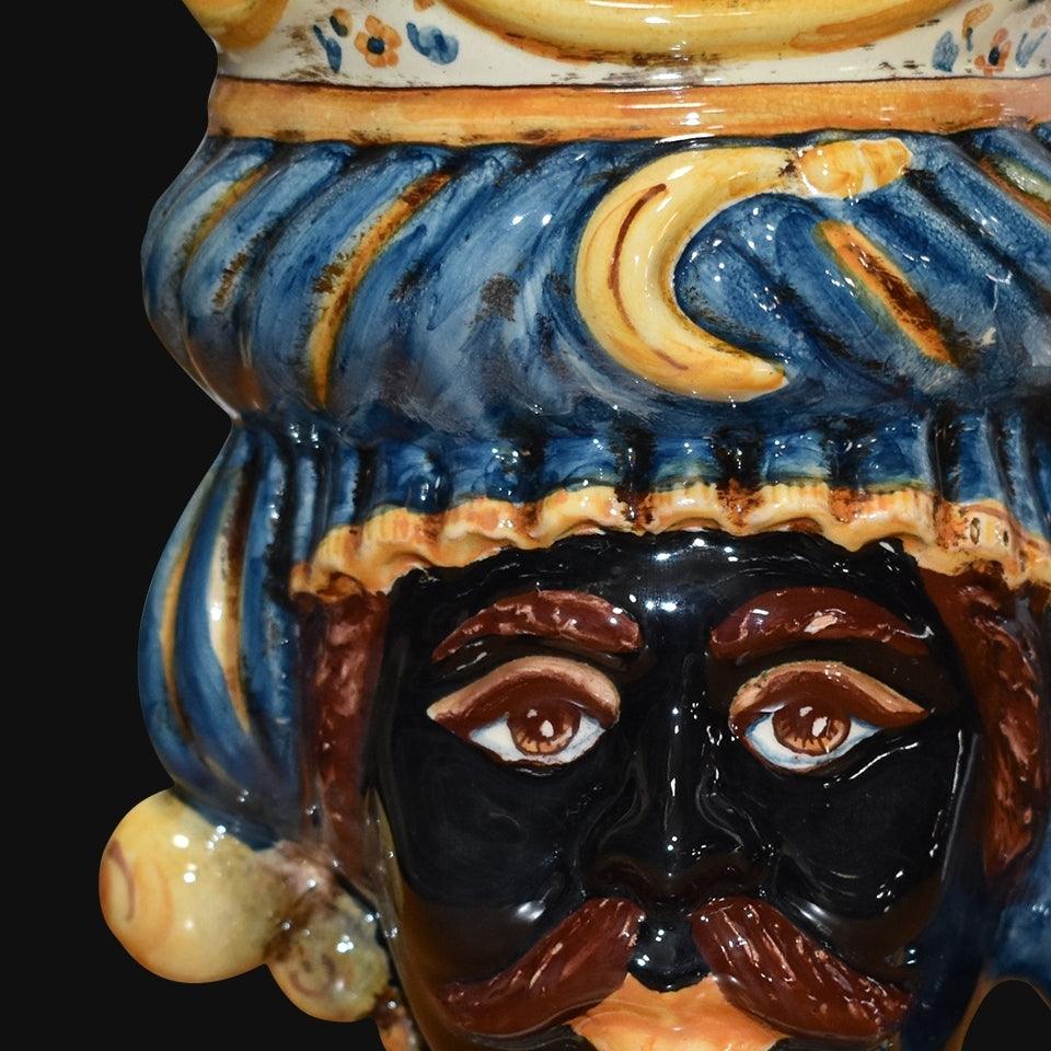 Testa h 20 blu e arancio maschio moro - Ceramiche di Caltagirone Sofia