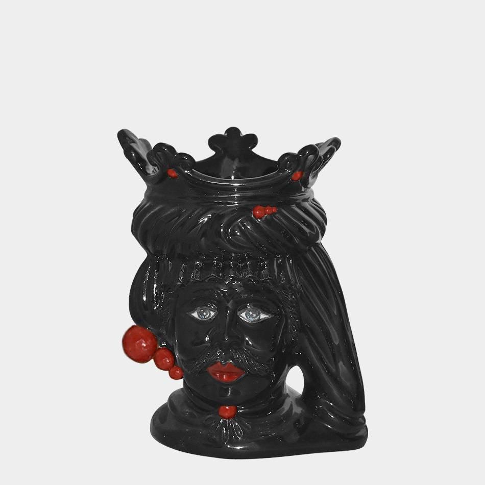 Testa h 20 c/perline rosse black Line maschio - Ceramiche di Caltagirone Sofia