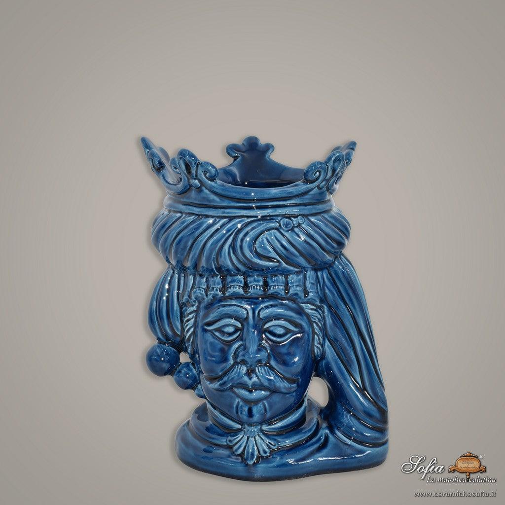 Testa h 20 liscia Blu Intenso maschio - Ceramiche di Caltagirone Sofia