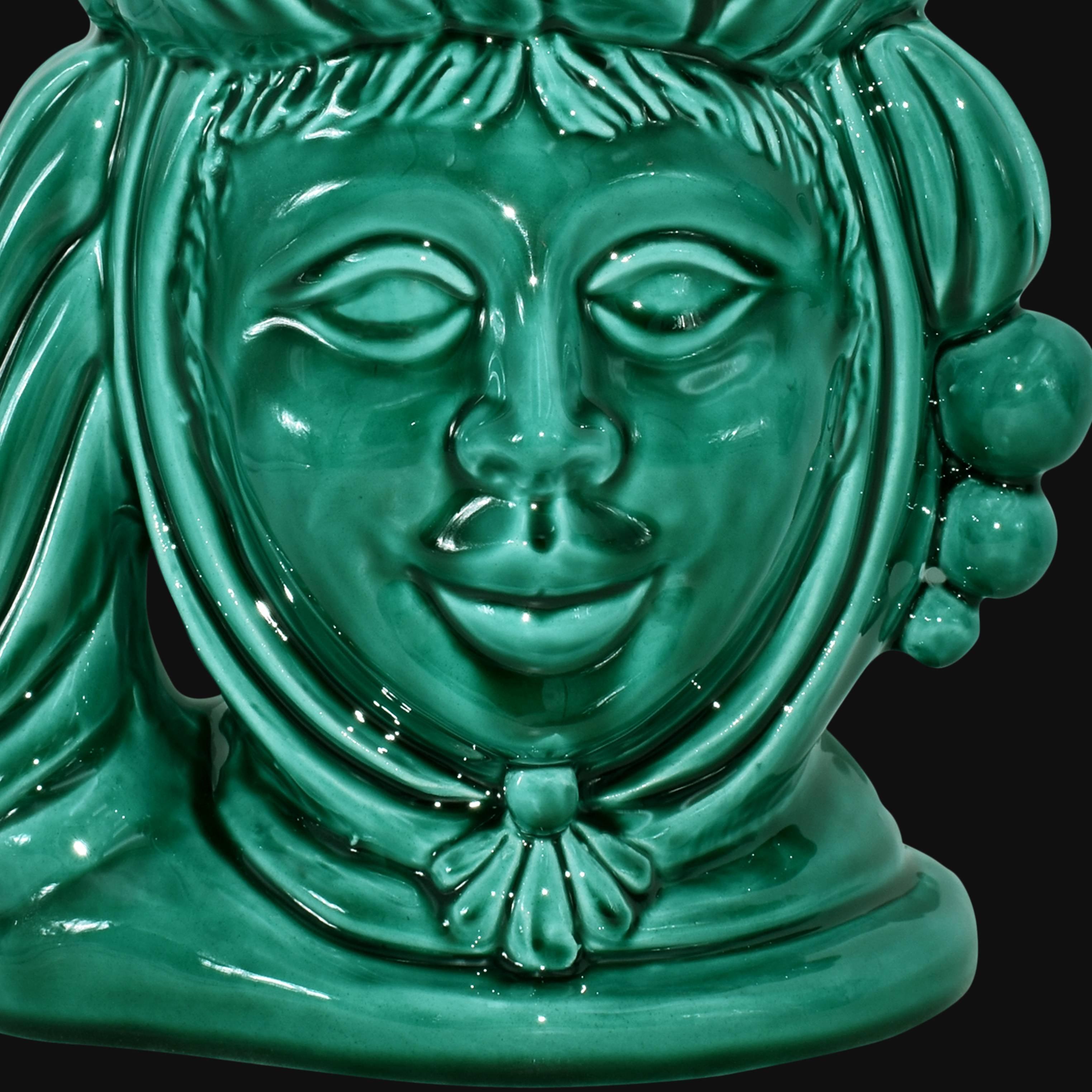 Testa h 20 liscia Verde Smeraldo femmina - Ceramiche di Caltagirone Sofia