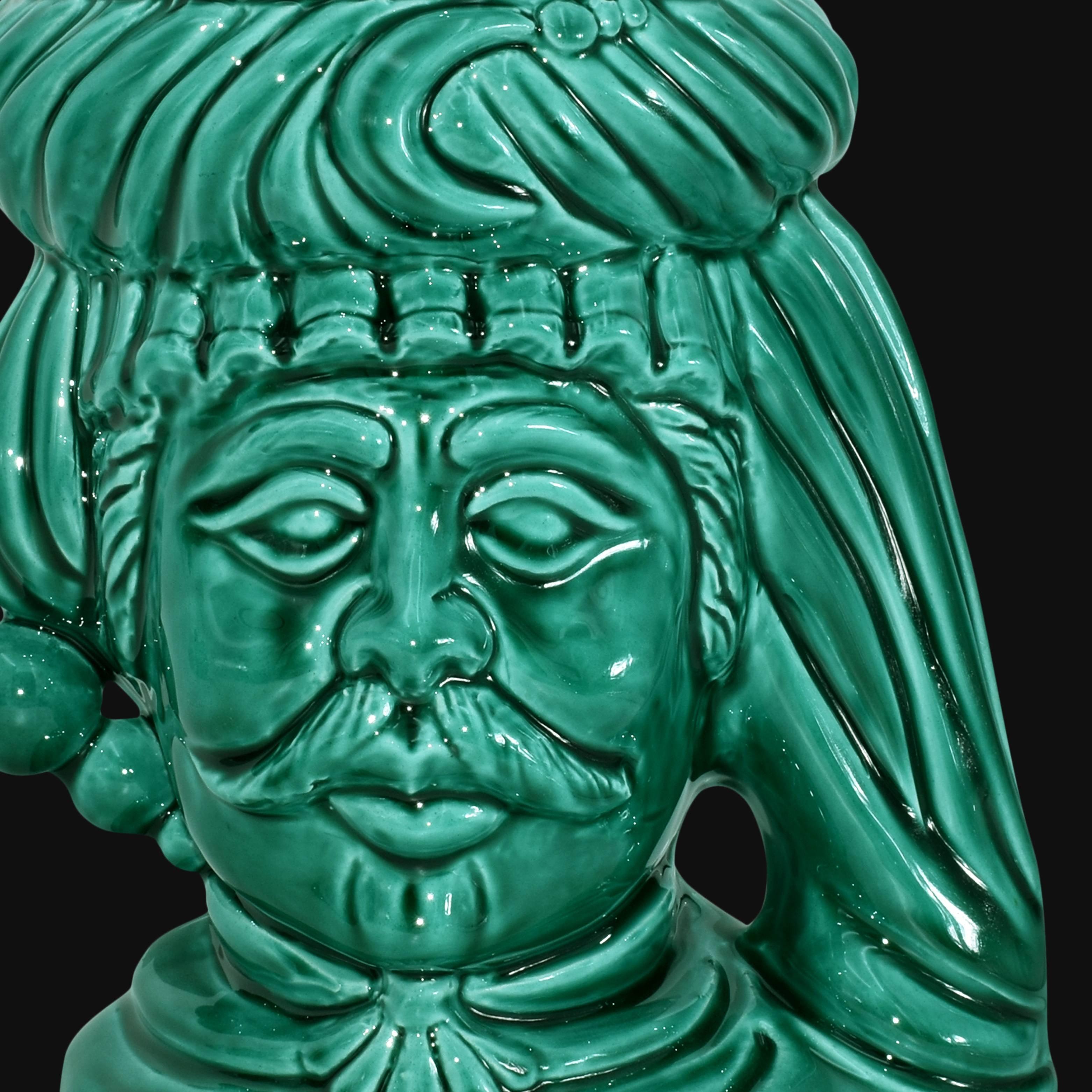 Testa h 20 liscia Verde Smeraldo maschio - Ceramiche di Caltagirone Sofia