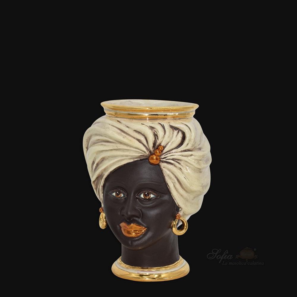Testa h 20 tuareg madreperla con oro e lustri femmina - Mori siciliani di Caltagirone - Ceramiche di Caltagirone Sofia
