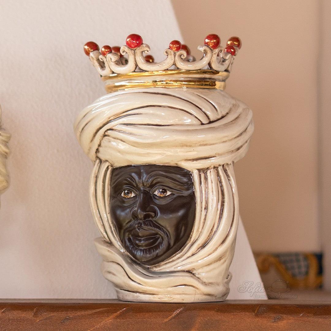 Testa h 20 tuareg madreperla con oro e lustri maschio - Mori siciliani di Caltagirone - Ceramiche di Caltagirone Sofia