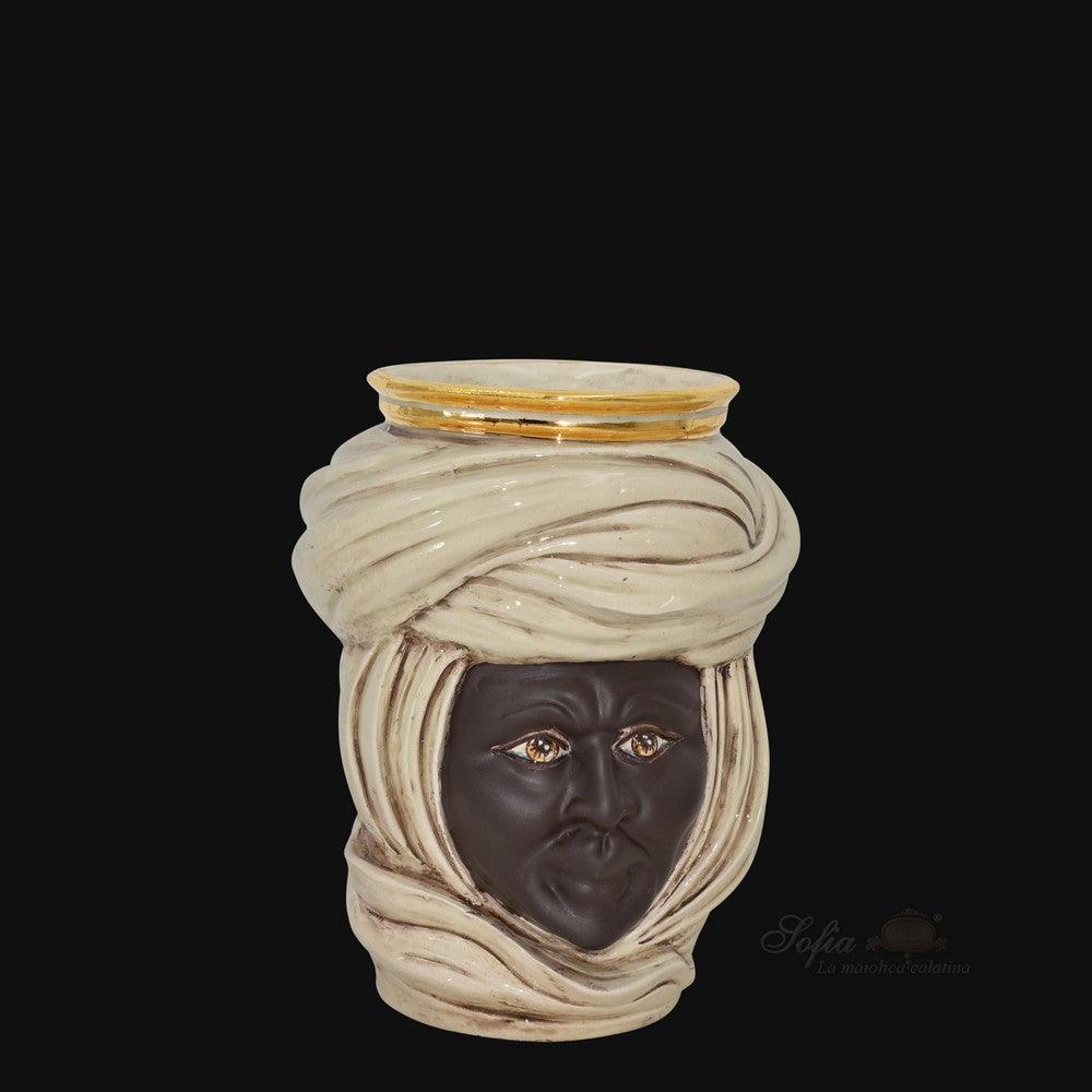 Testa h 20 tuareg madreperla con oro e lustri uomo - Mori siciliani di Caltagirone - Ceramiche di Caltagirone Sofia