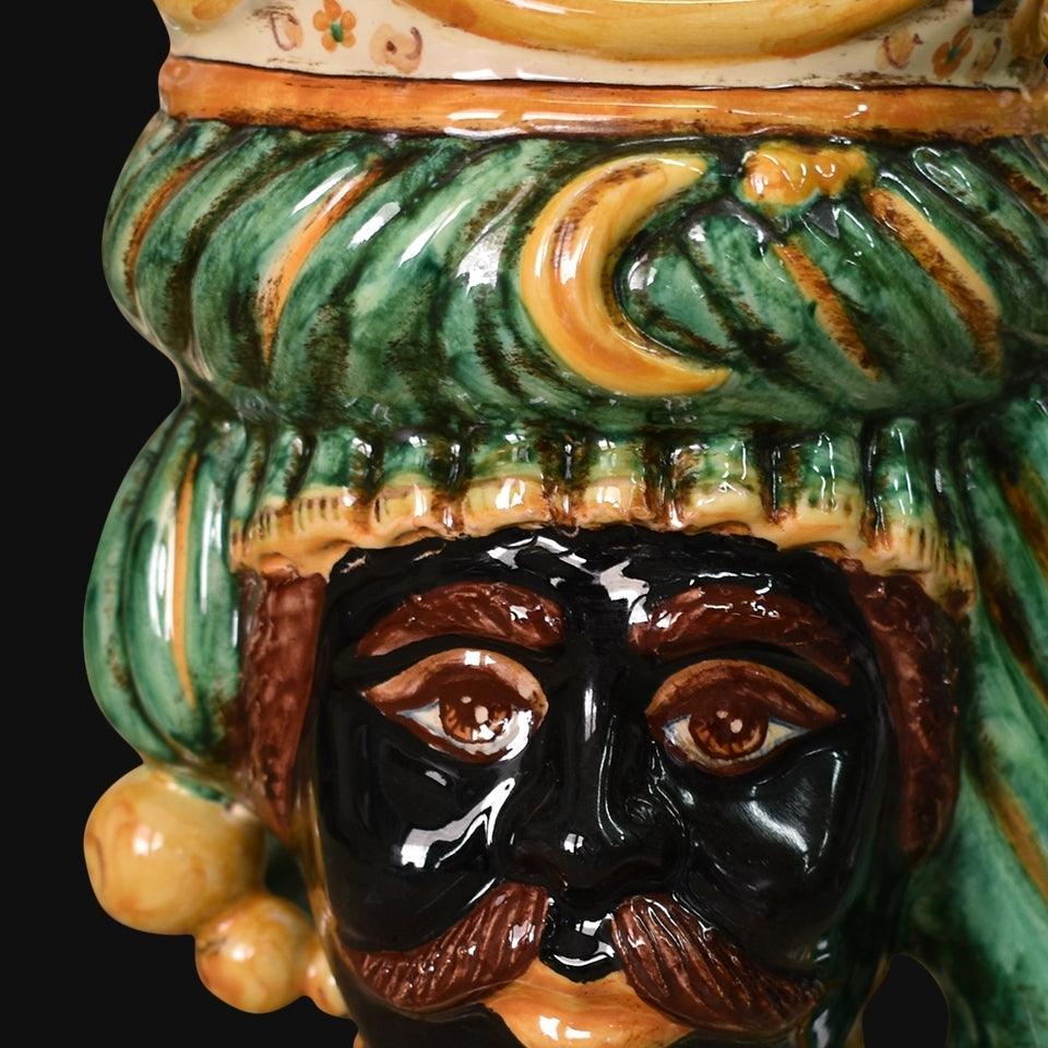 Testa h 20 verde/arancio maschio moro - Ceramiche di Caltagirone Sofia